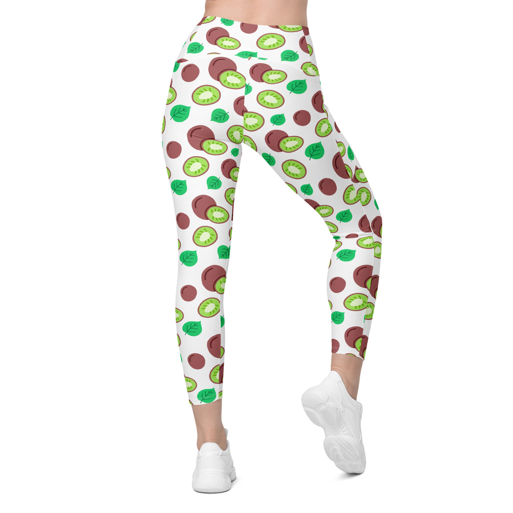 Women’s Kiwi Fruit Yoga Leggings With Pockets – High-Waisted, Soft Compression Active Pants