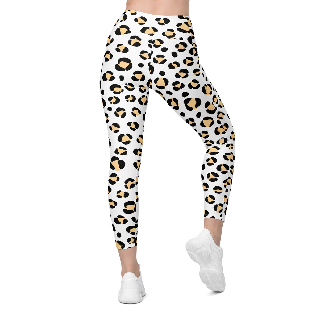 Women’s Yellow Leopard Print Yoga Leggings With Pockets – High-Waisted, Soft Compression Active Pants