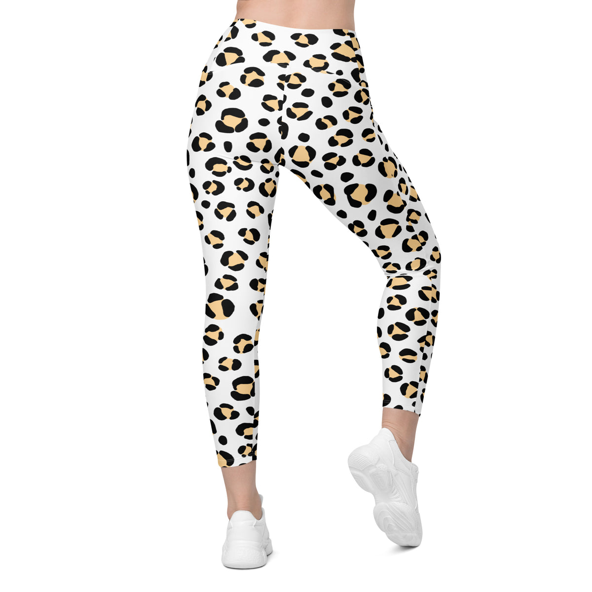 Women’s Yellow Leopard Print Yoga Leggings With Pockets – High-Waisted, Soft Compression Active Pants