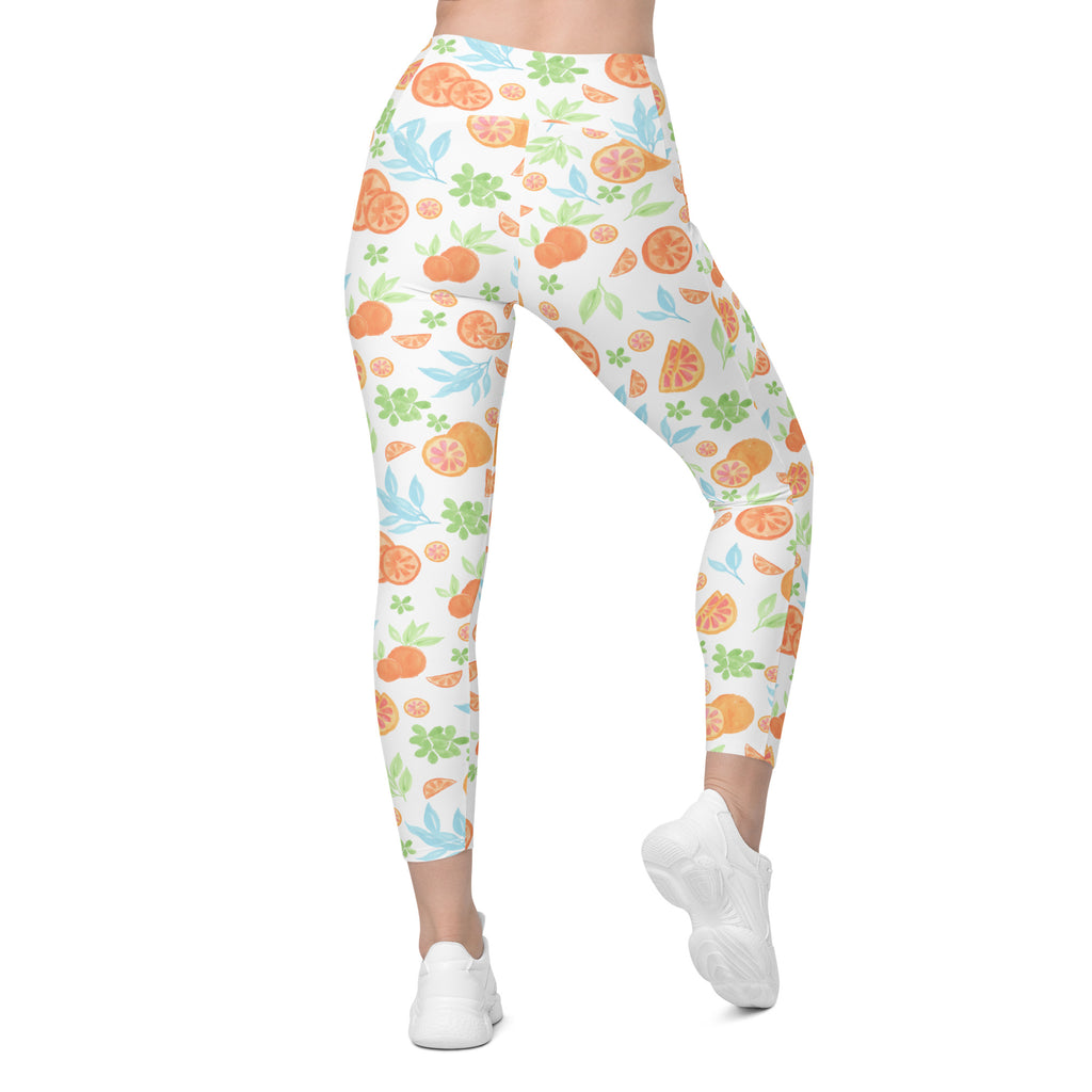 Women’s Watercolor Orange Citrus Yoga Leggings With Pockets – High-Waisted, Soft Compression Active Pants