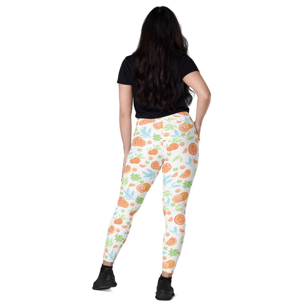 Women’s Watercolor Orange Citrus Yoga Leggings With Pockets – High-Waisted, Soft Compression Active Pants