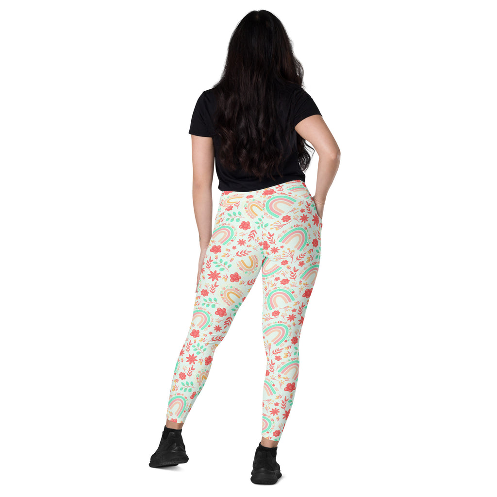 Women’s Boho Rainbow Floral Yoga Leggings With Pockets – High-Waisted, Soft Compression Active Pants