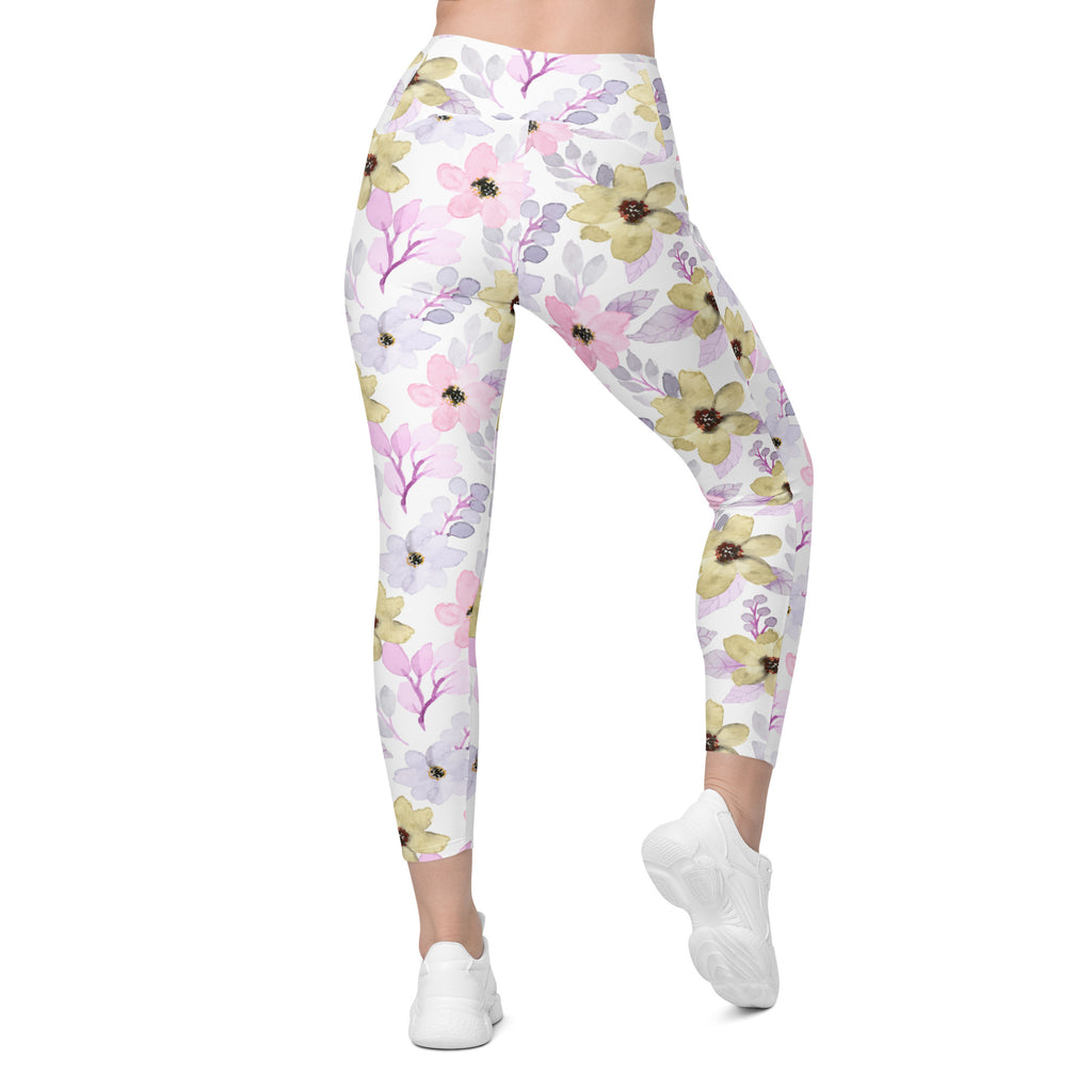 Women’s Colorful Watercolor Yoga Leggings With Pockets – High-Waisted, Soft Compression Active Pants
