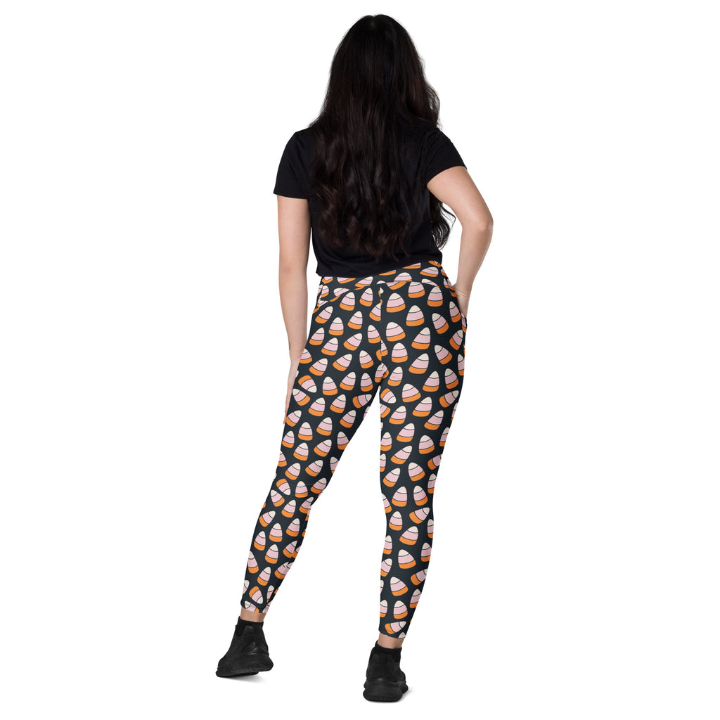 Women’s Pink & Orange Candy Corn Halloween Yoga Leggings With Pockets – High-Waisted, Soft Compression Active Pants