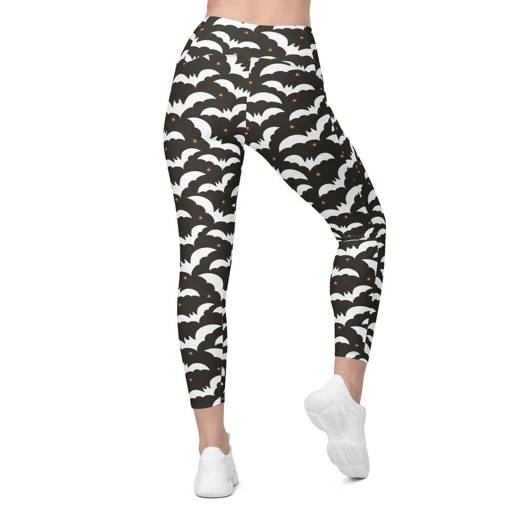 Women’s Dark Brown Halloween Bat Yoga Leggings With Pockets – High-Waisted, Soft Compression Active Pants