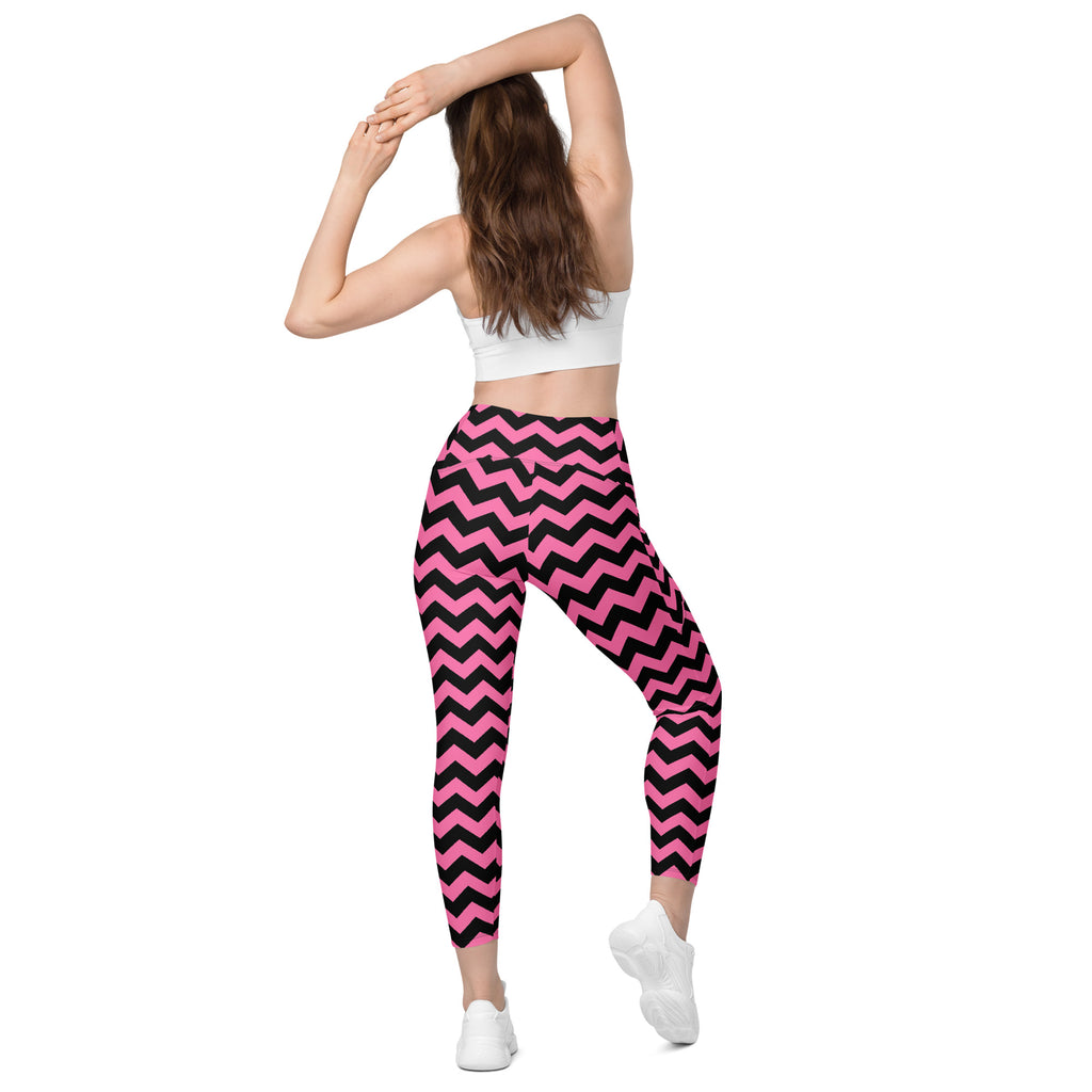 Women’s Pink Chevron Halloween Yoga Leggings With Pockets – High-Waisted, Soft Compression Active Pants