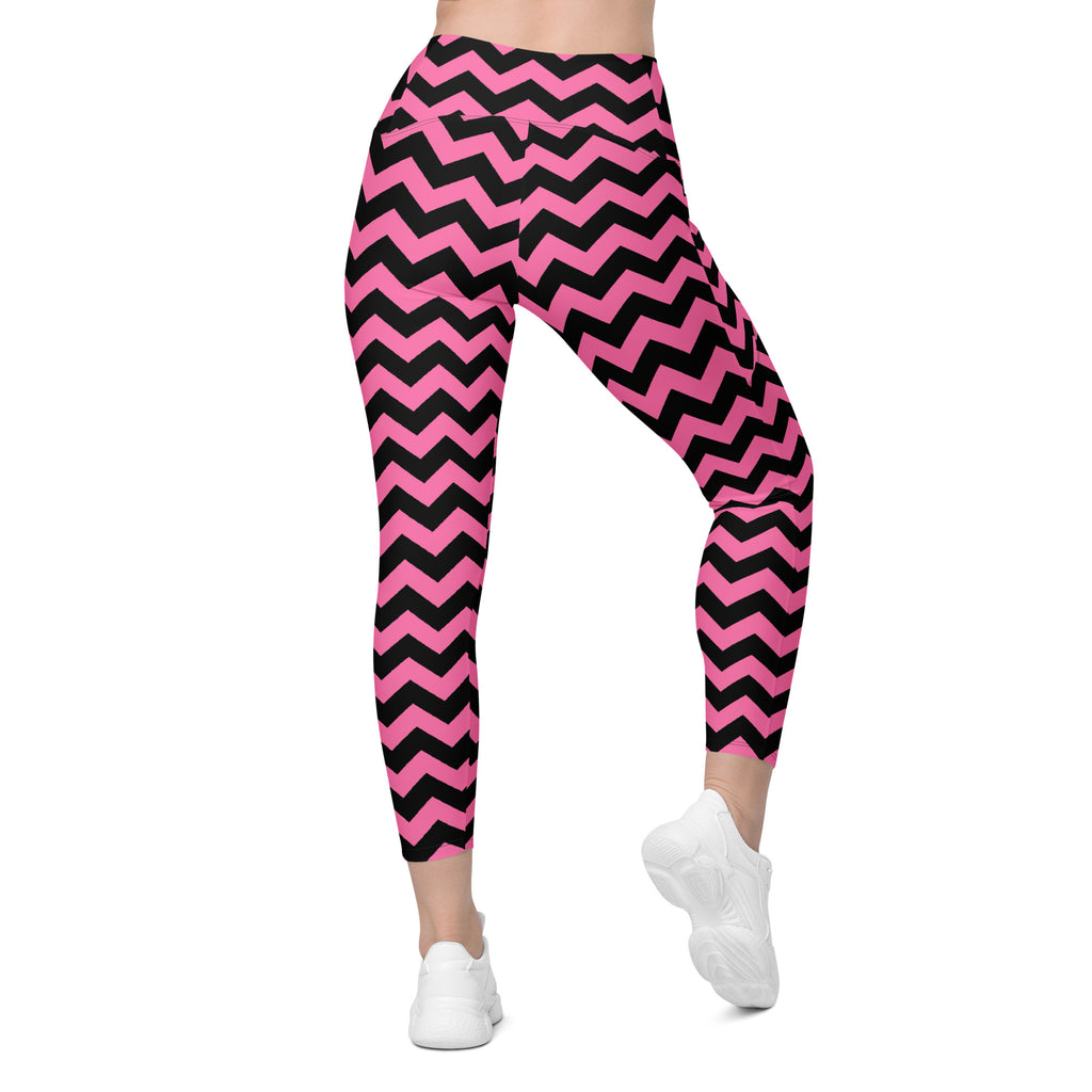 Women’s Pink Chevron Halloween Yoga Leggings With Pockets – High-Waisted, Soft Compression Active Pants