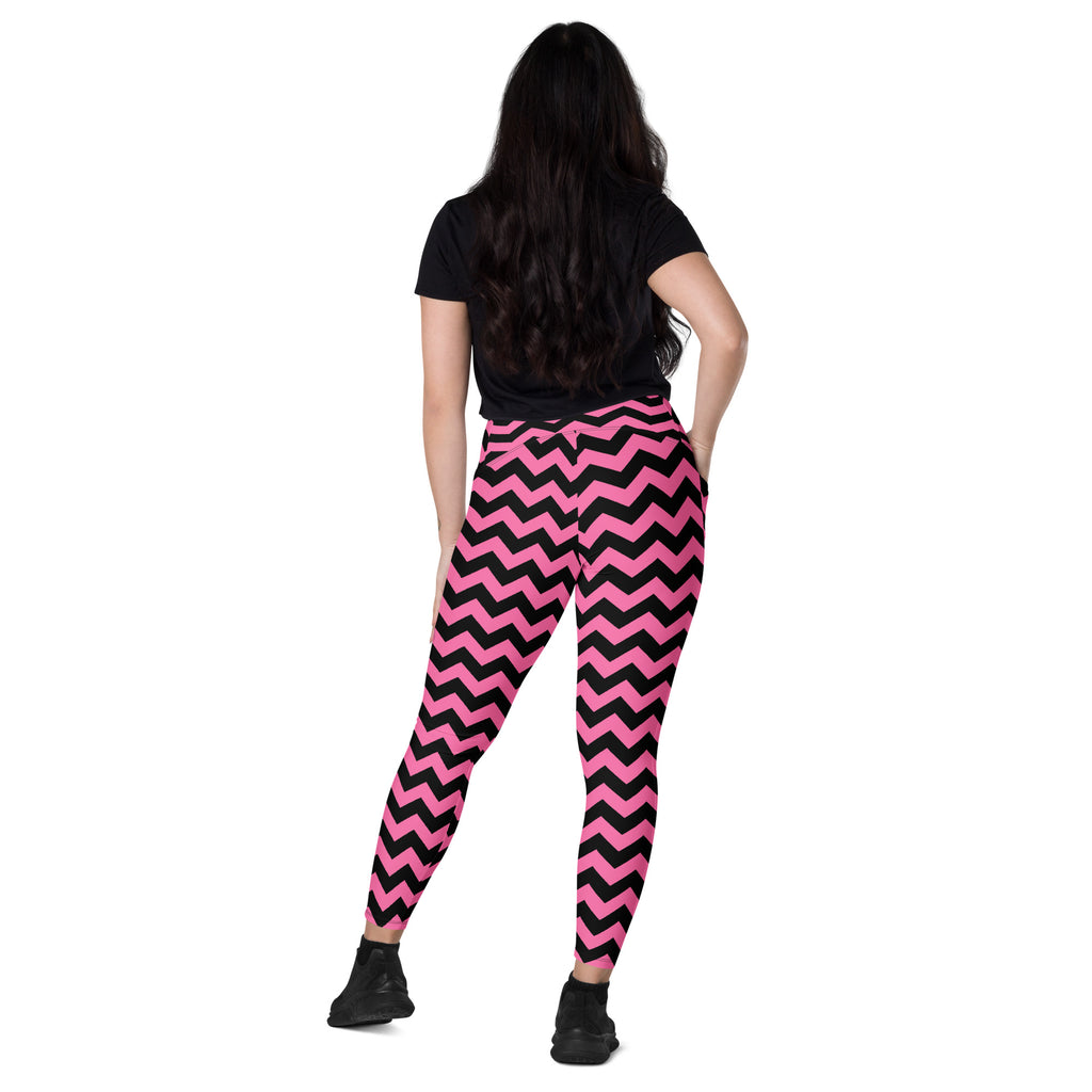 Women’s Pink Chevron Halloween Yoga Leggings With Pockets – High-Waisted, Soft Compression Active Pants
