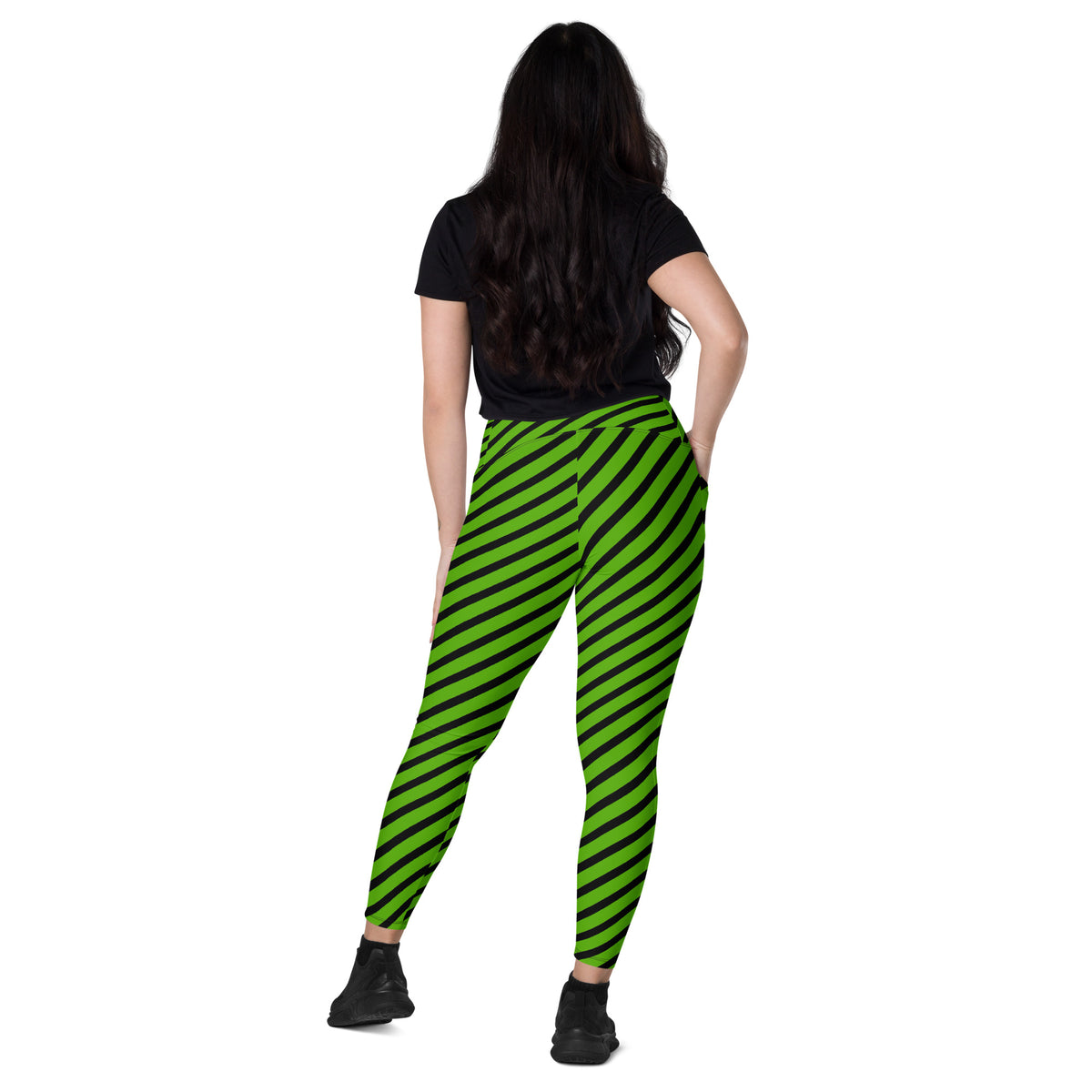 Women’s Green Striped Halloween Yoga Leggings With Pockets – High-Waisted, Soft Compression Active Pants