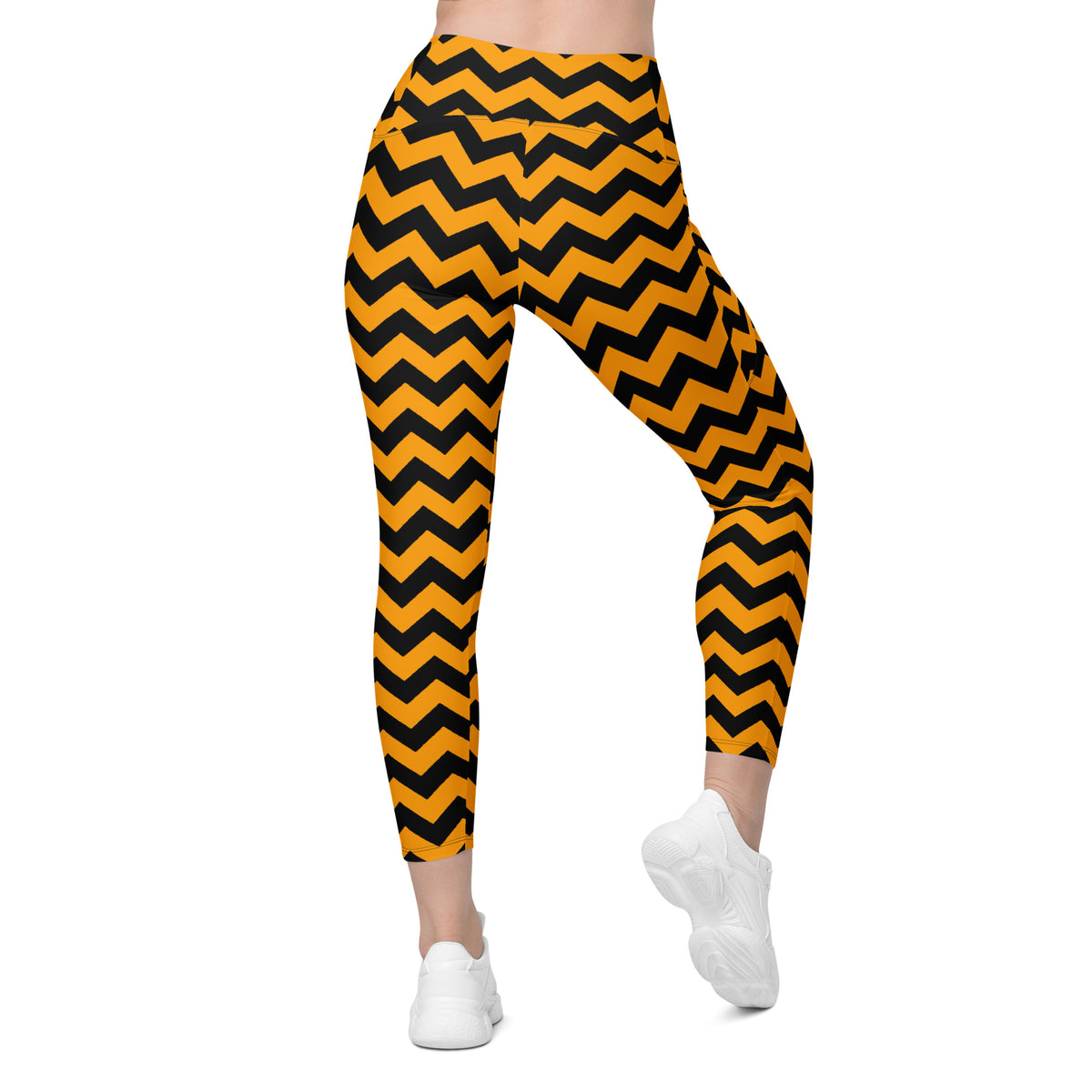 Women’s Orange Chevron Halloween Yoga Leggings With Pockets – High-Waisted, Soft Compression Active Pants