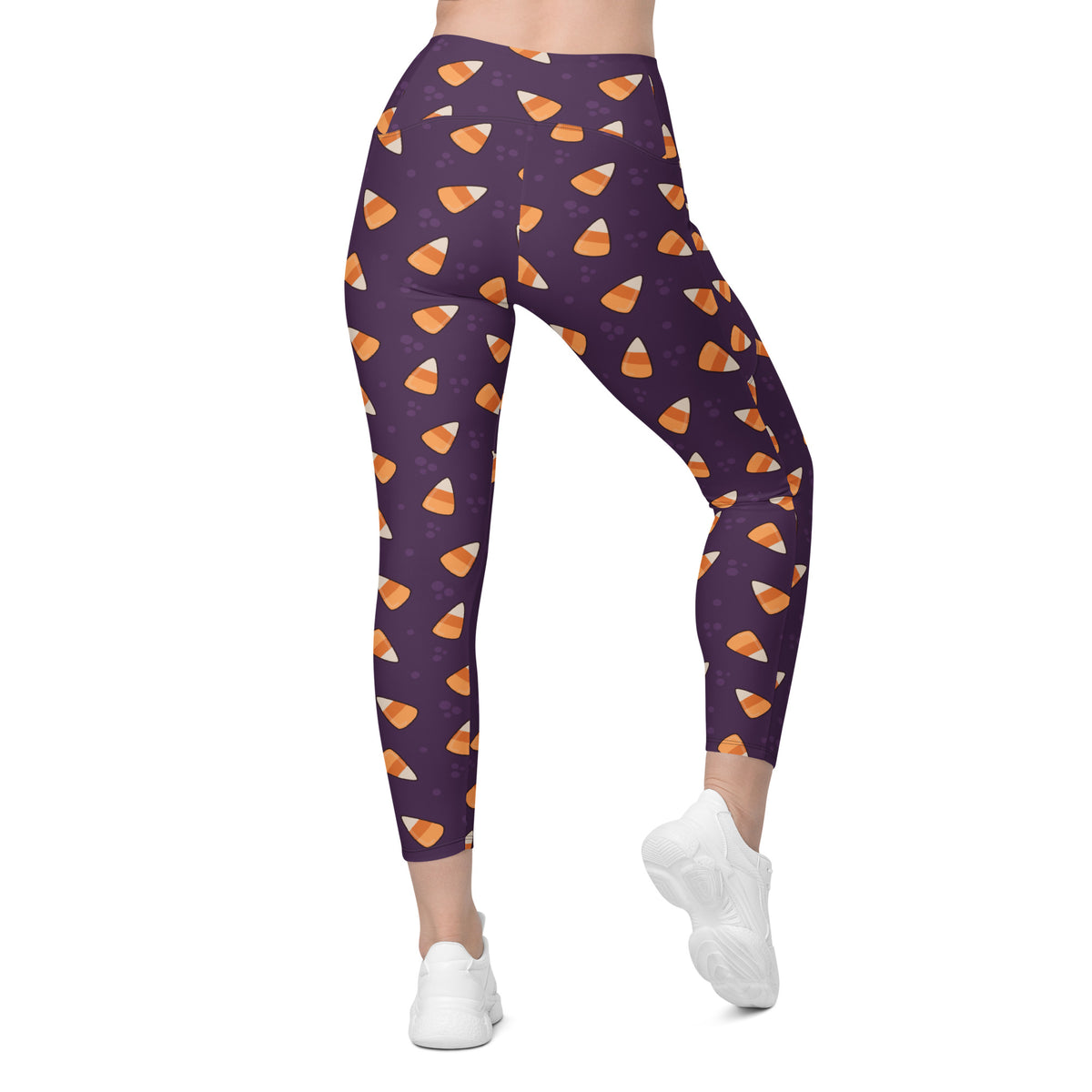 Women’s Purple Candy Corn Halloween Yoga Leggings With Pockets – High-Waisted, Soft Compression Active Pants