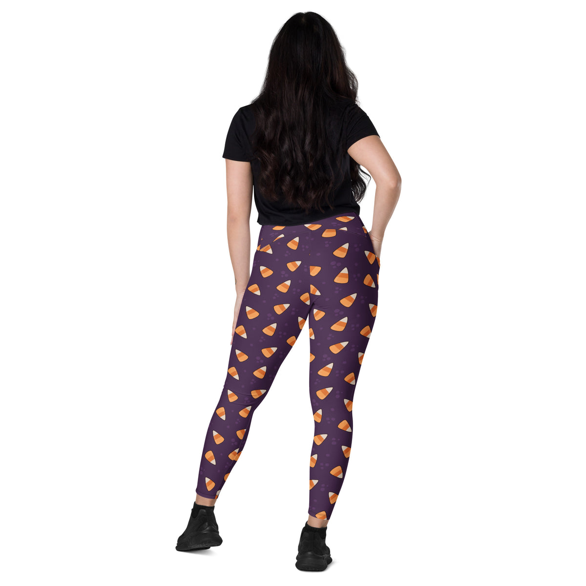 Women’s Purple Candy Corn Halloween Yoga Leggings With Pockets – High-Waisted, Soft Compression Active Pants