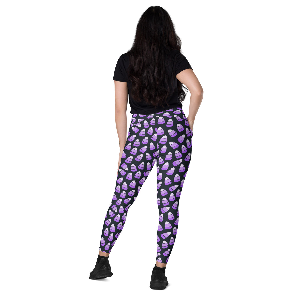 Women’s Purple Candy Corn Halloween Yoga Leggings With Pockets – High-Waisted, Soft Compression Active Pants