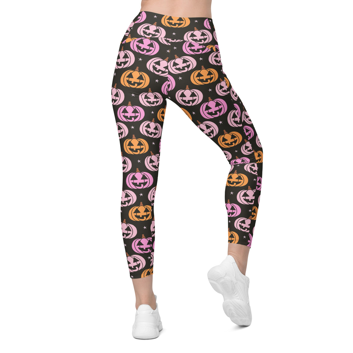 Women’s Pink Pumpkin Halloween Yoga Leggings With Pockets – High-Waisted, Soft Compression Active Pants