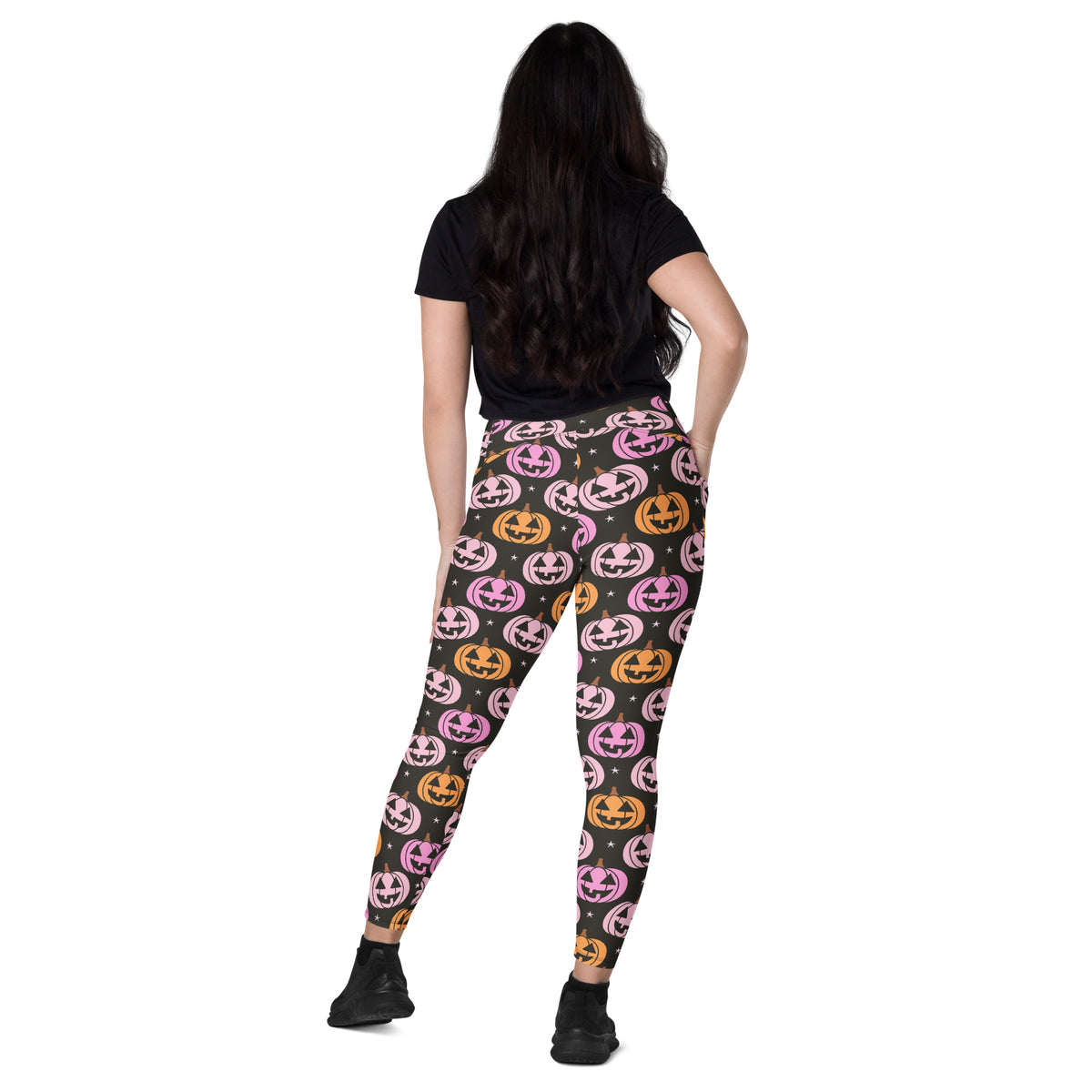 Women’s Pink Pumpkin Halloween Yoga Leggings With Pockets – High-Waisted, Soft Compression Active Pants
