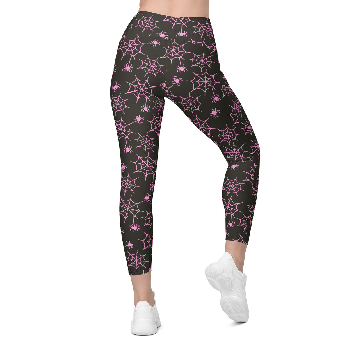 Women’s Pink Spider Web Halloween Yoga Leggings With Pockets – High-Waisted, Soft Compression Active Pants