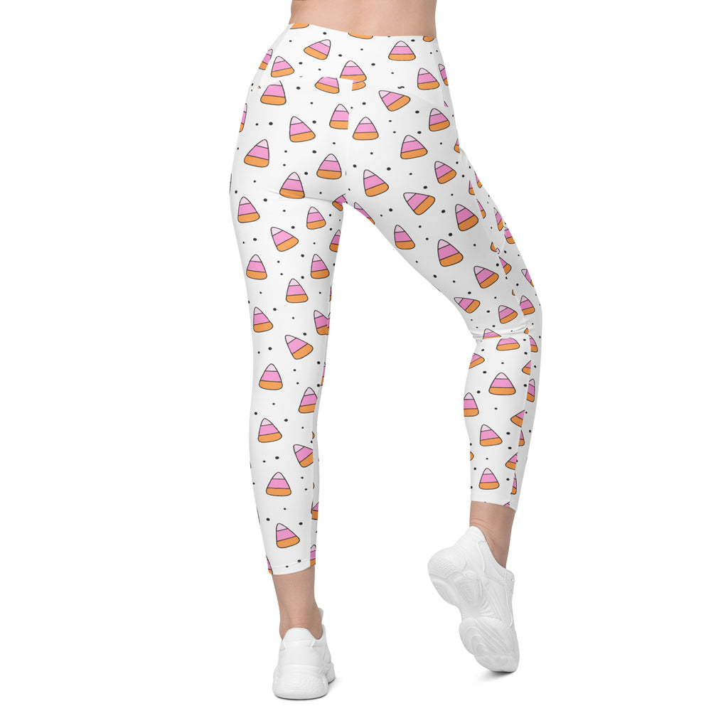 Women’s Pink Candy Corn Halloween Yoga Leggings With Pockets – High-Waisted, Soft Compression Active Pants