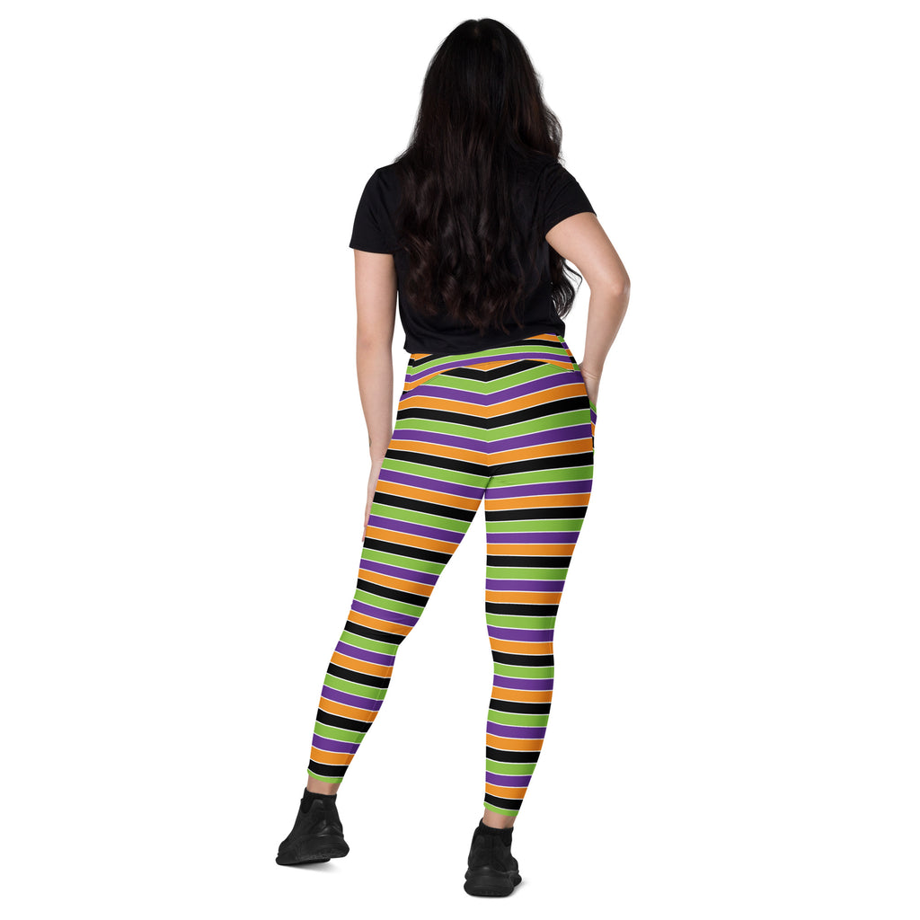 Women’s Colorful Halloween Striped Yoga Leggings With Pockets – High-Waisted, Soft Compression Active Pants