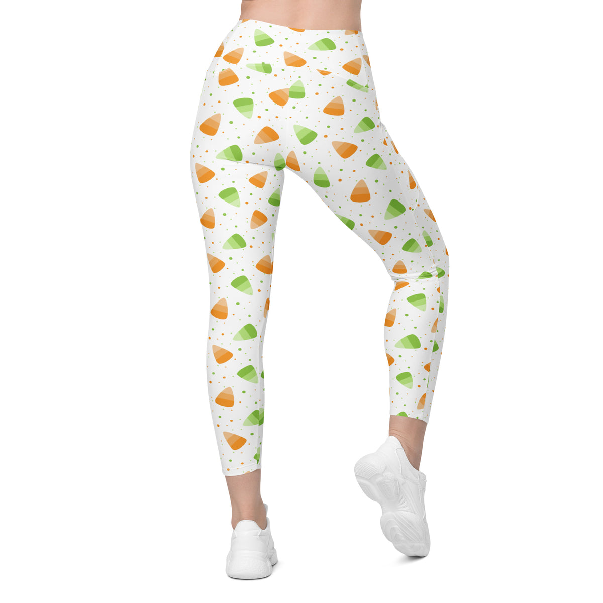 Women’s Orange & Green Candy Cane Halloween Yoga Leggings With Pockets – High-Waisted, Soft Compression Active Pants