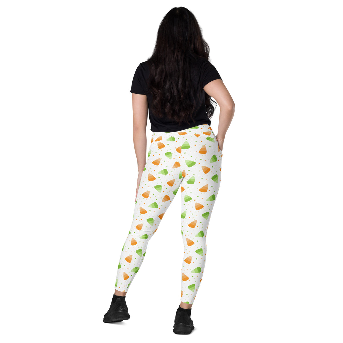Women’s Orange & Green Candy Cane Halloween Yoga Leggings With Pockets – High-Waisted, Soft Compression Active Pants