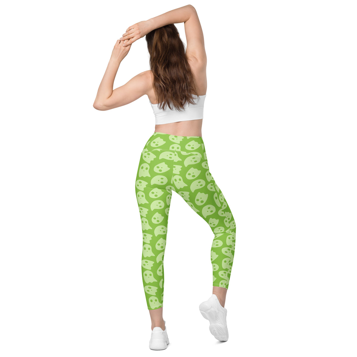 Women’s Green Ghost Halloween Yoga Leggings With Pockets – High-Waisted, Soft Compression Active Pants
