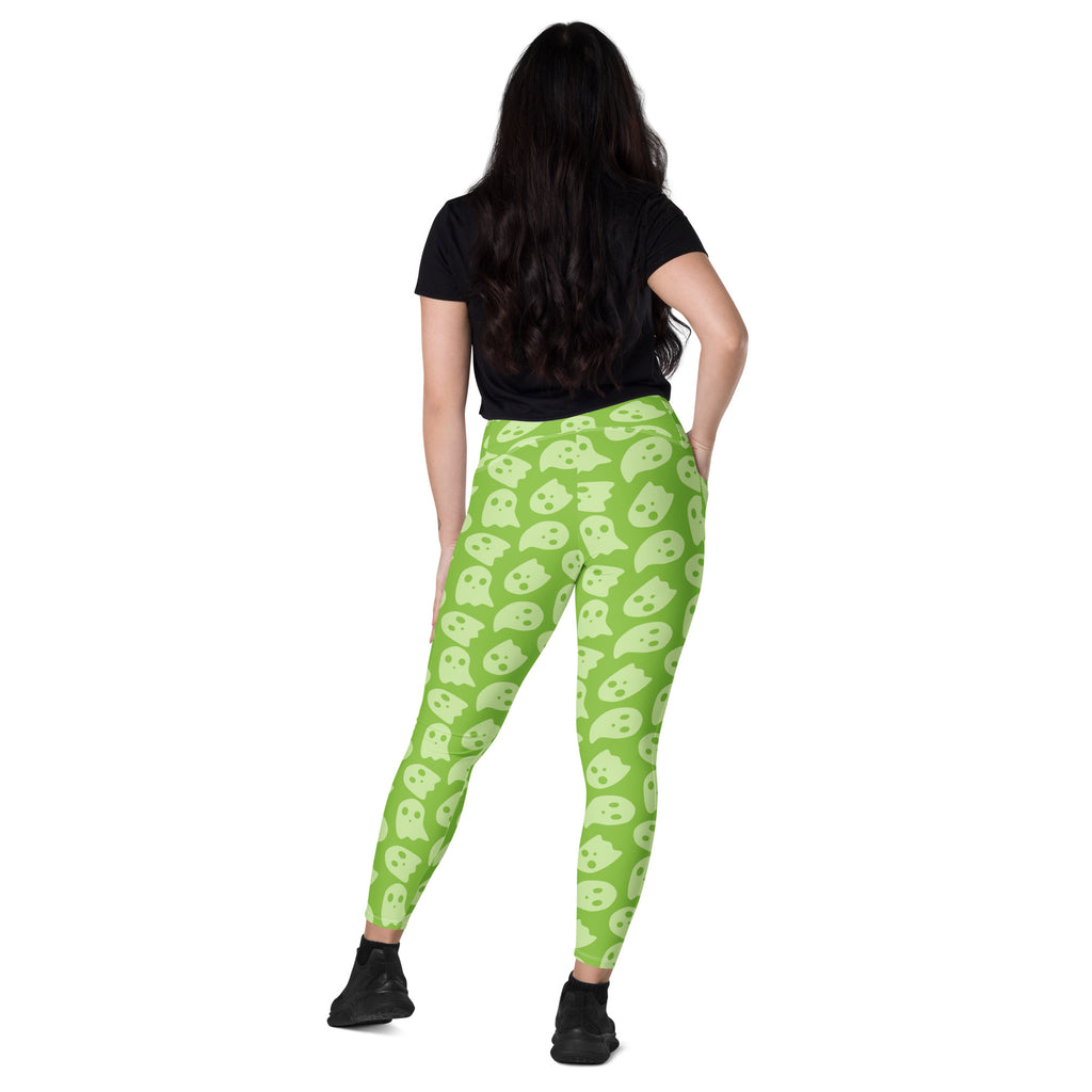 Women’s Green Ghost Halloween Yoga Leggings With Pockets – High-Waisted, Soft Compression Active Pants