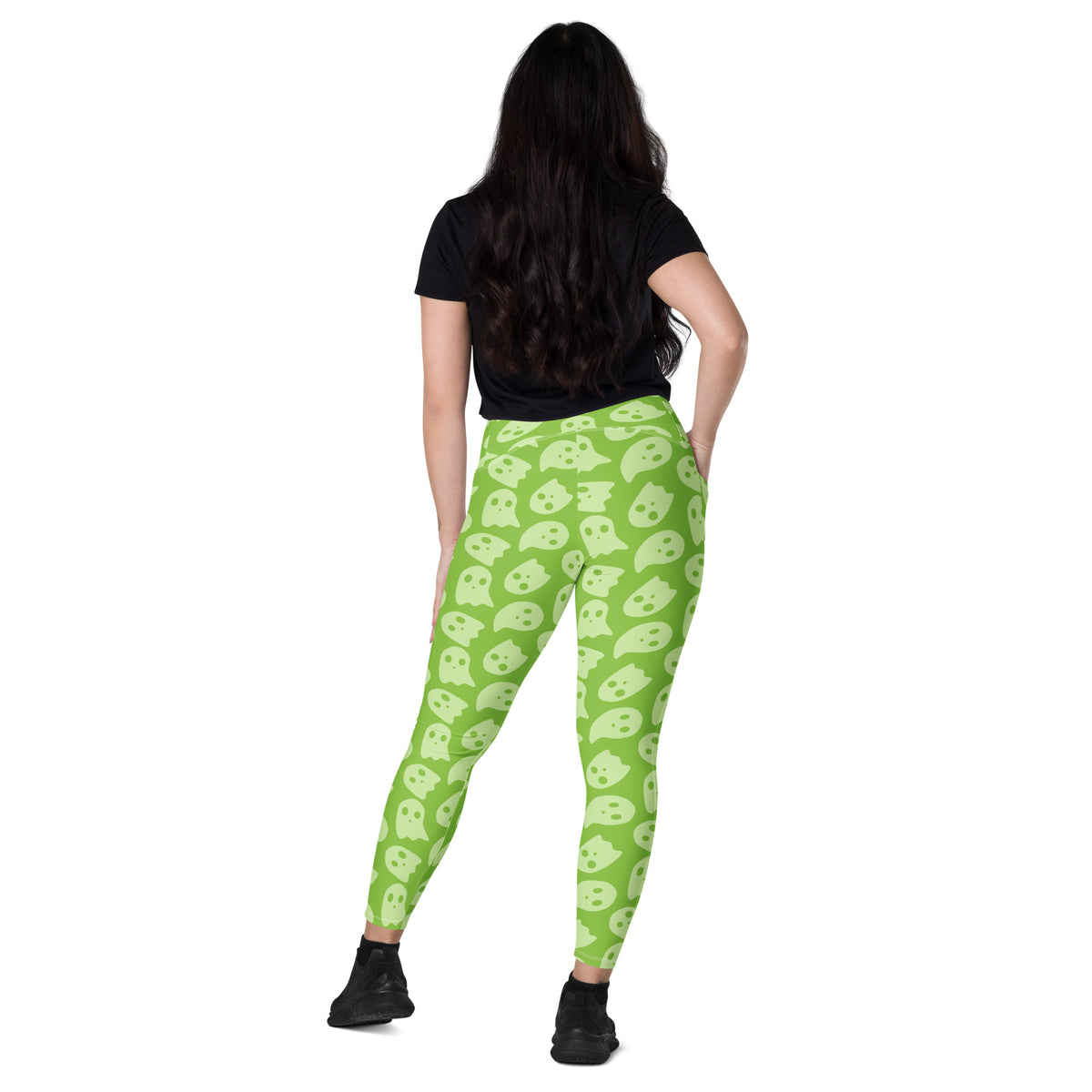 Women’s Green Ghost Halloween Yoga Leggings With Pockets – High-Waisted, Soft Compression Active Pants