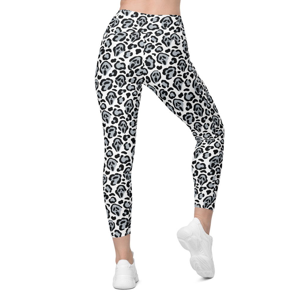 Women’s Ghost Face Leopard Yoga Leggings With Pockets – High-Waisted, Soft Compression Active Pants