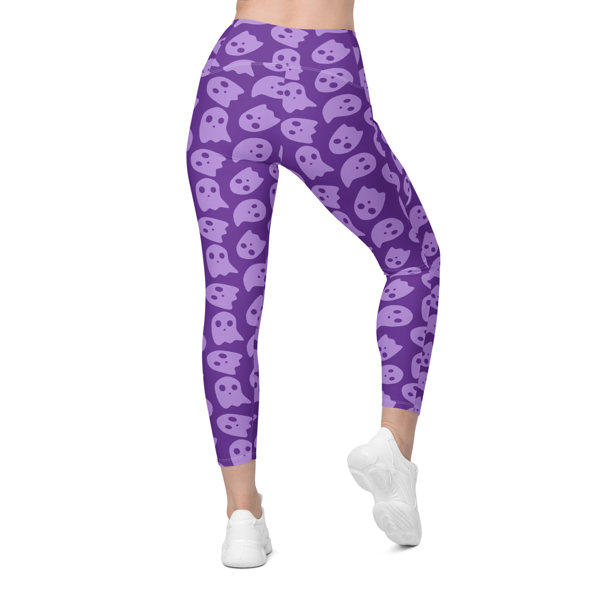 Women’s Purple Ghost Halloween Yoga Leggings With Pockets – High-Waisted, Soft Compression Active Pants