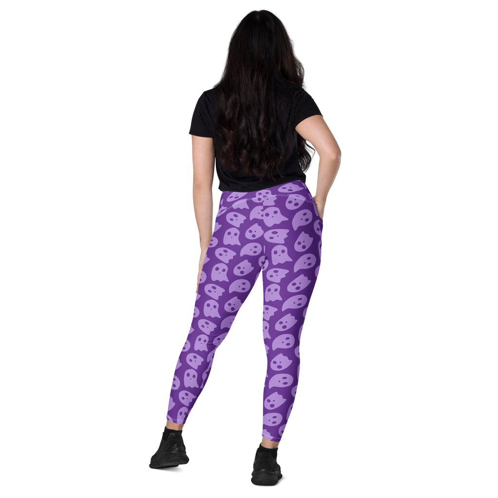 Women’s Purple Ghost Halloween Yoga Leggings With Pockets – High-Waisted, Soft Compression Active Pants