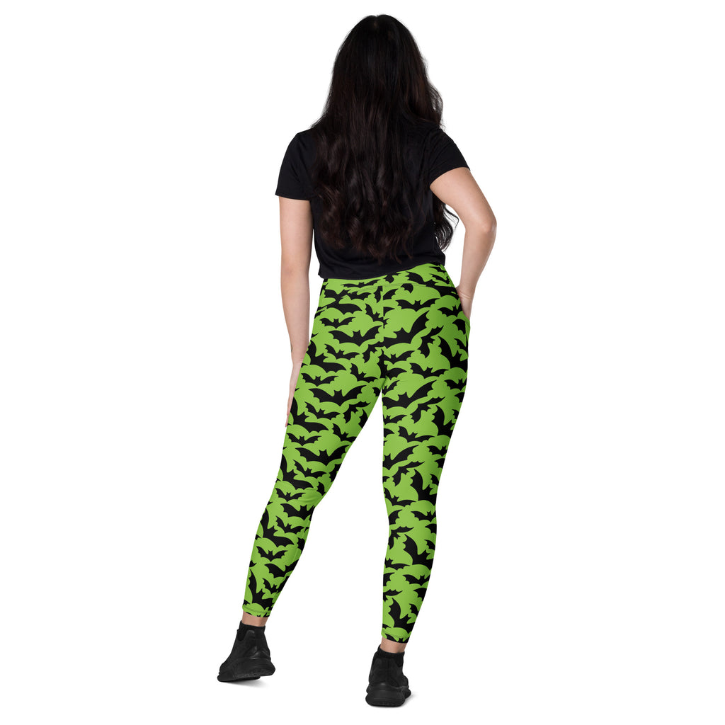 Women’s Halloween Green Bats Yoga Leggings With Pockets – High-Waisted, Soft Compression Active Pants