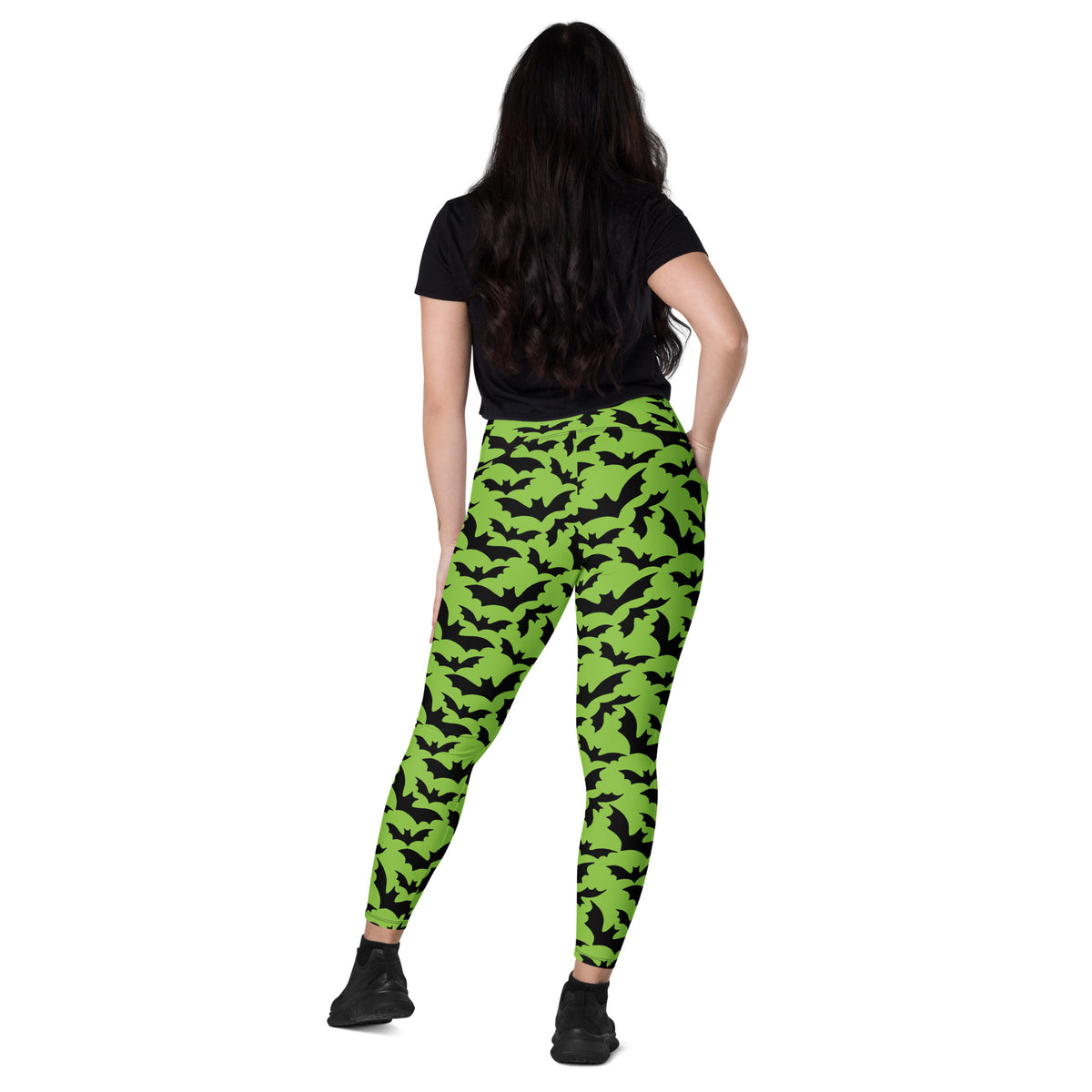 Women’s Halloween Green Bats Yoga Leggings With Pockets – High-Waisted, Soft Compression Active Pants