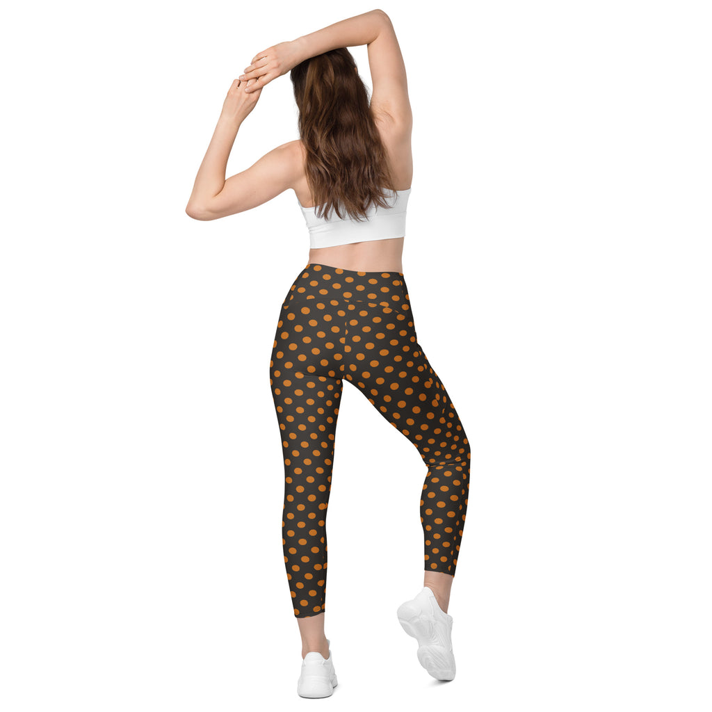 Women’s Dark Orange Polka Dot Halloween Yoga Leggings With Pockets – High-Waisted, Soft Compression Active Pants