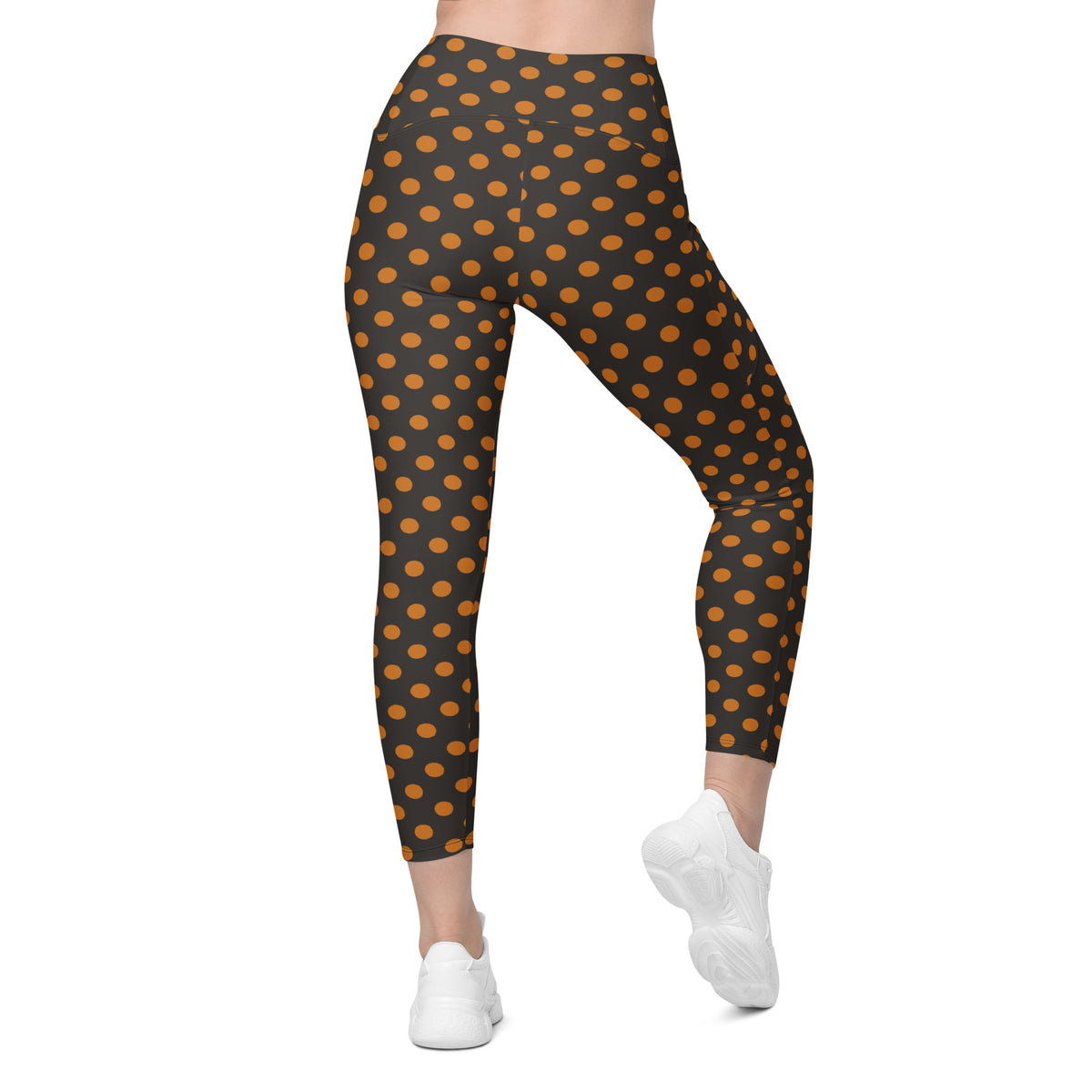 Women’s Dark Orange Polka Dot Halloween Yoga Leggings With Pockets – High-Waisted, Soft Compression Active Pants
