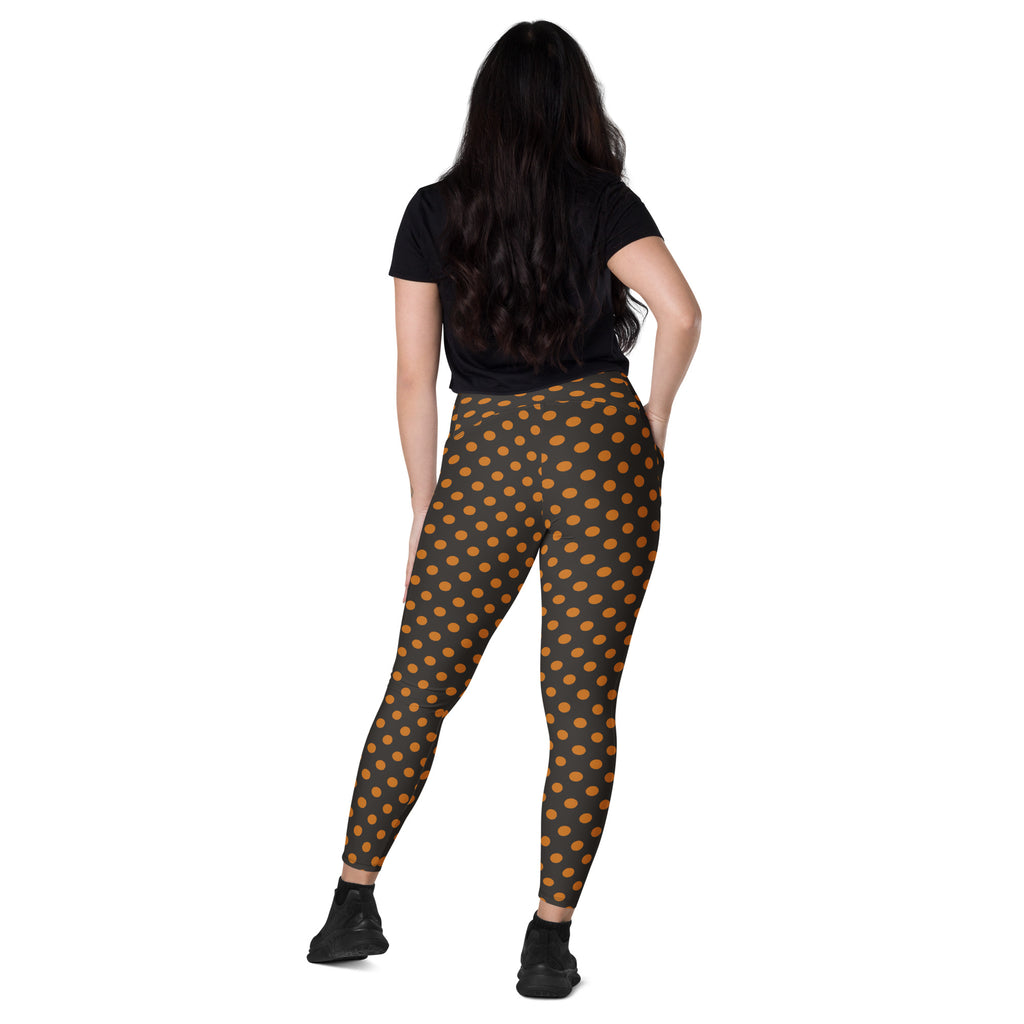 Women’s Dark Orange Polka Dot Halloween Yoga Leggings With Pockets – High-Waisted, Soft Compression Active Pants