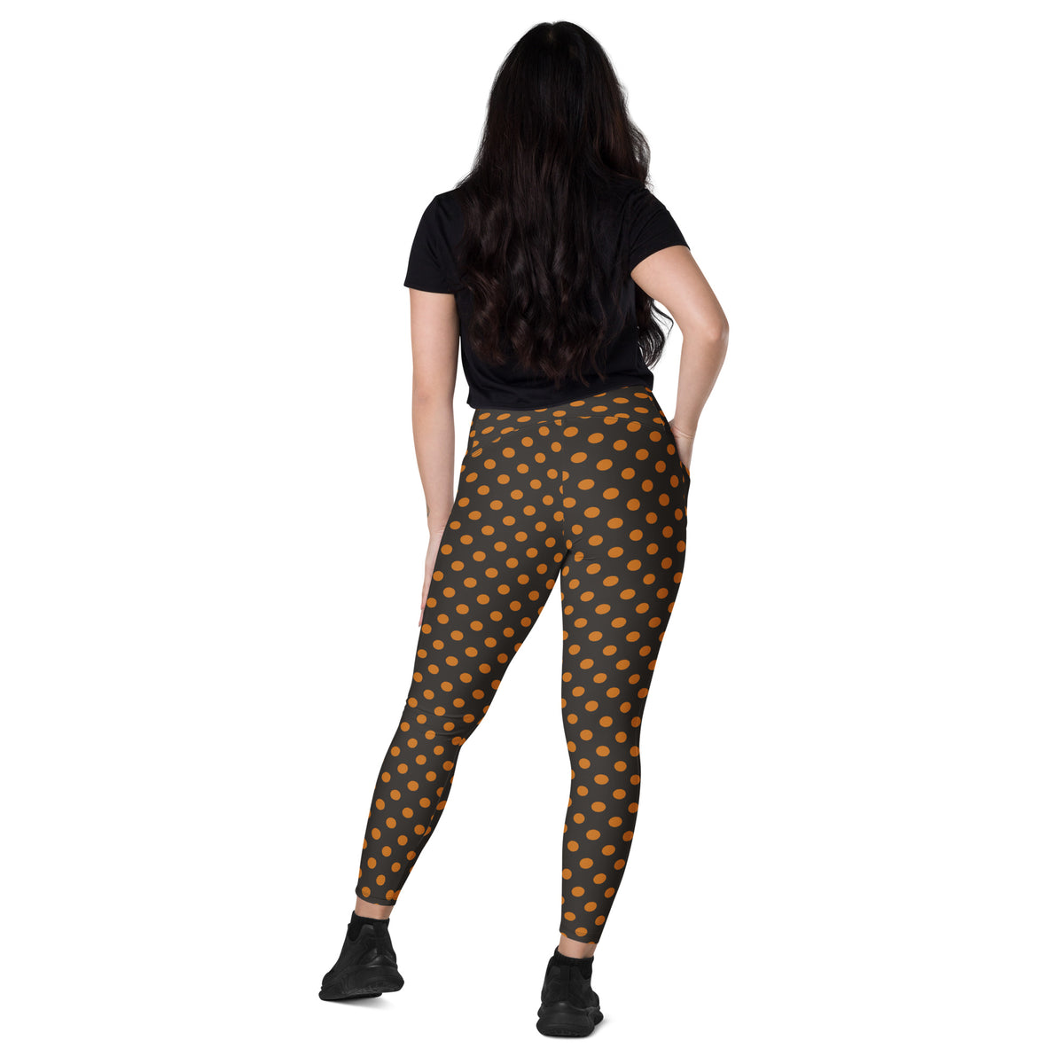Women’s Dark Orange Polka Dot Halloween Yoga Leggings With Pockets – High-Waisted, Soft Compression Active Pants