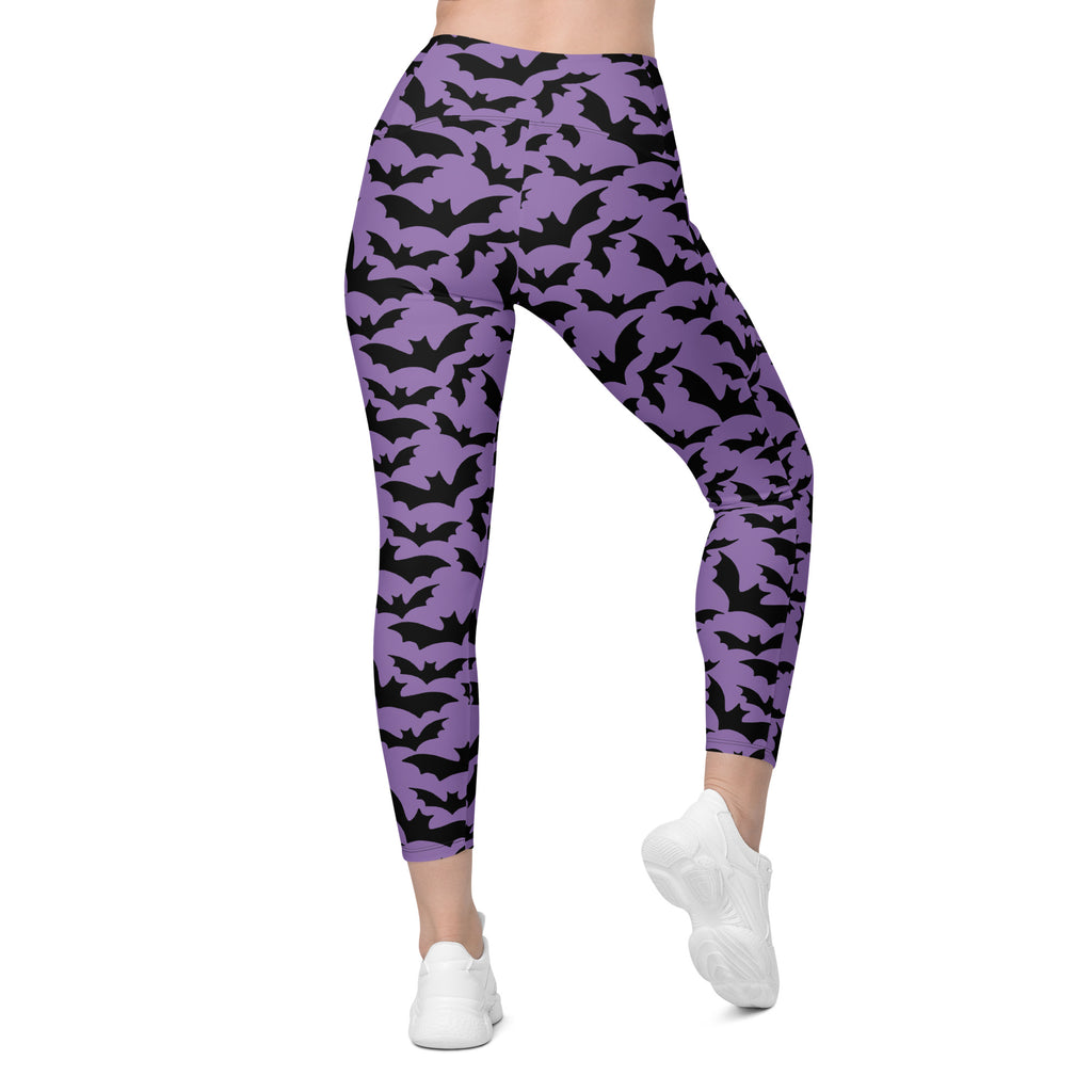 Women’s Halloween Purple Bats Yoga Leggings With Pockets – High-Waisted, Soft Compression Active Pants