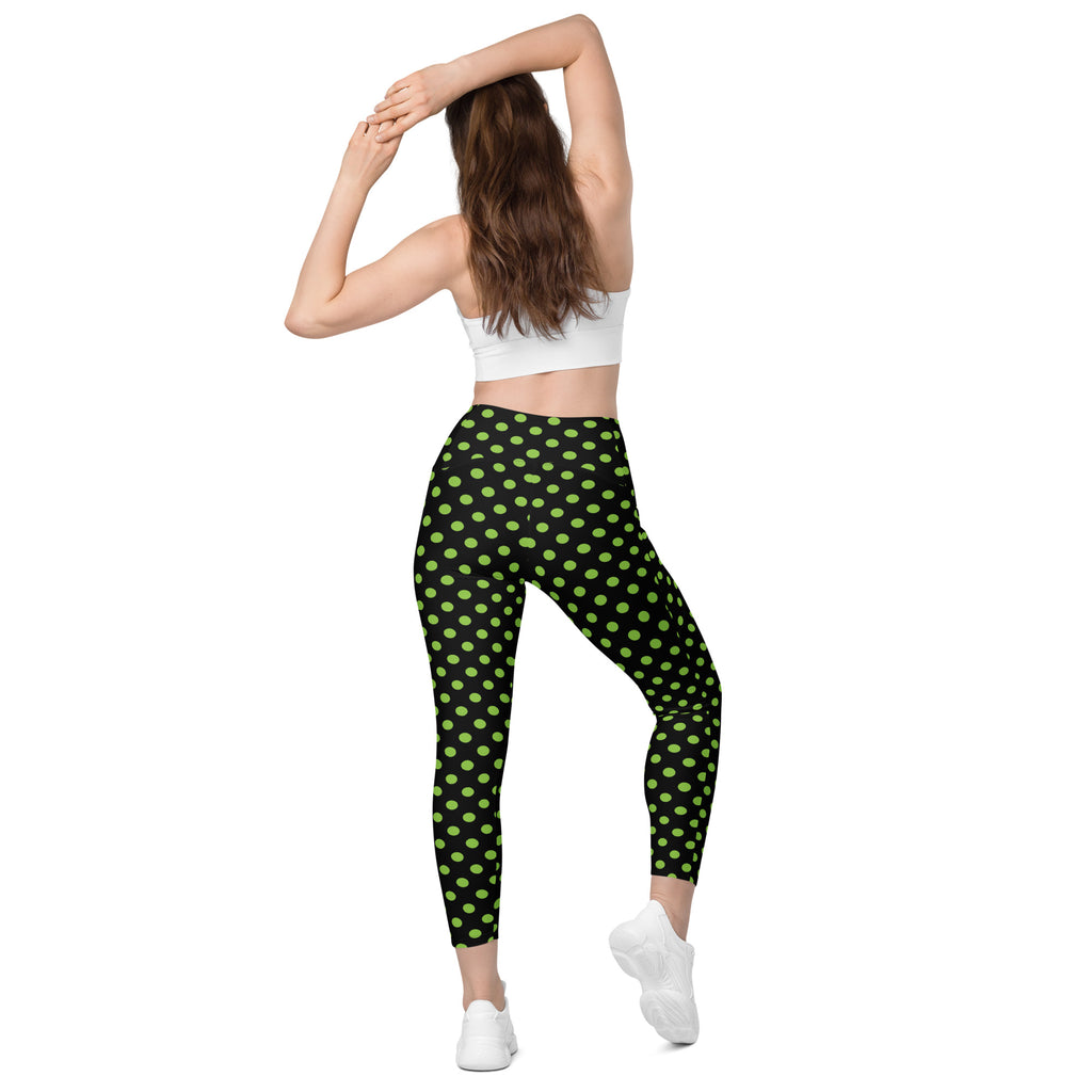 Women’s Green Polka Dot Halloween Yoga Leggings With Pockets – High-Waisted, Soft Compression Active Pants
