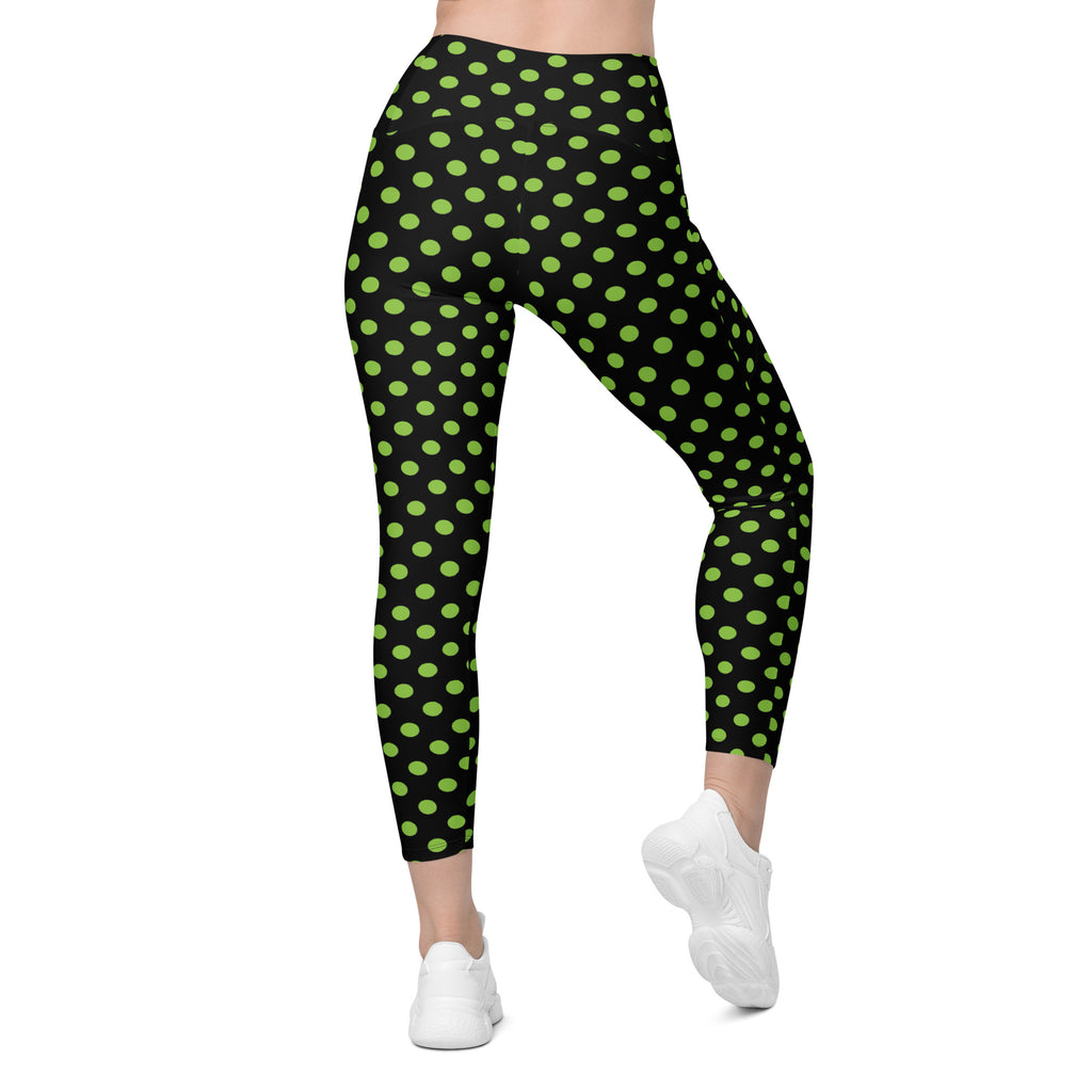 Women’s Green Polka Dot Halloween Yoga Leggings With Pockets – High-Waisted, Soft Compression Active Pants
