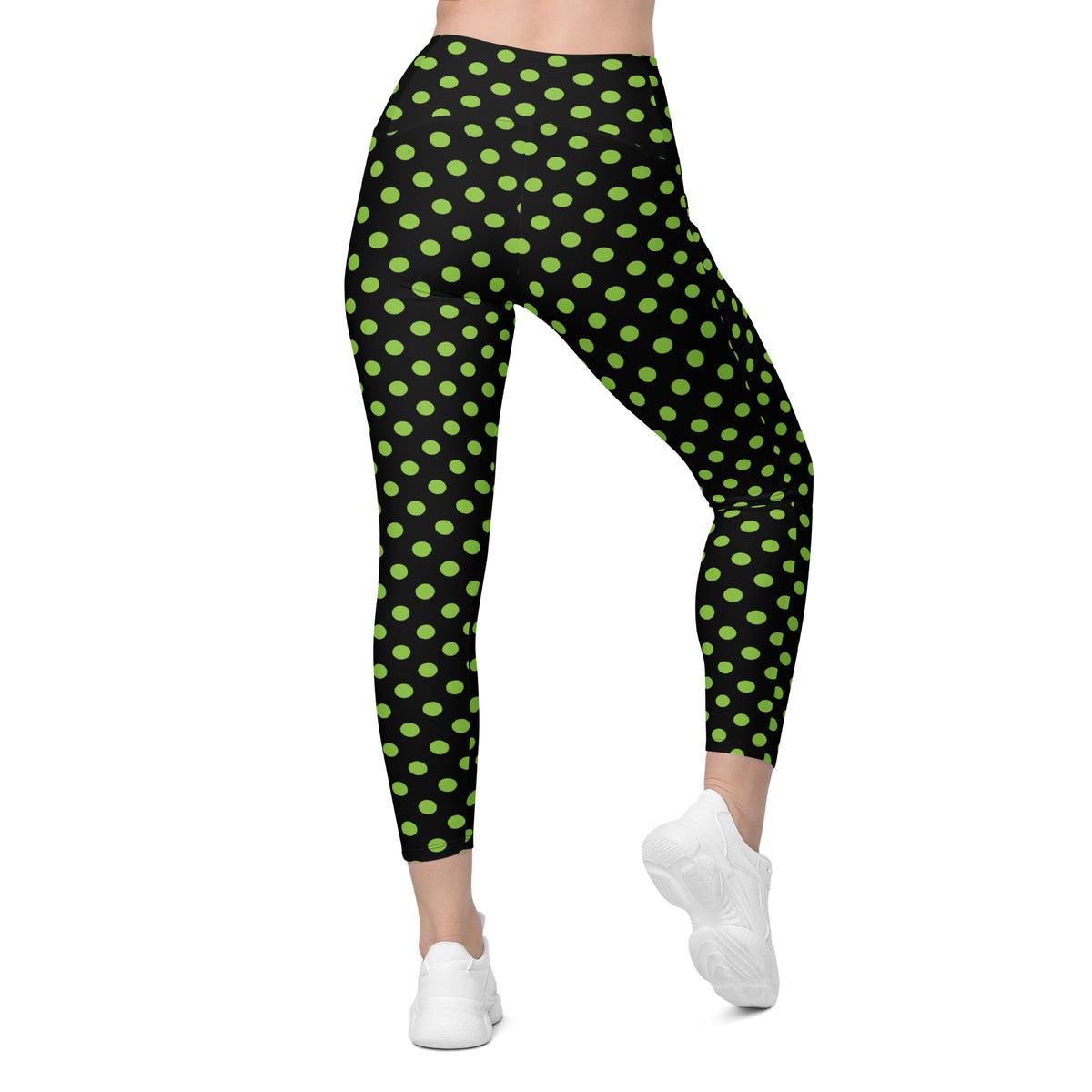 Women’s Green Polka Dot Halloween Yoga Leggings With Pockets – High-Waisted, Soft Compression Active Pants