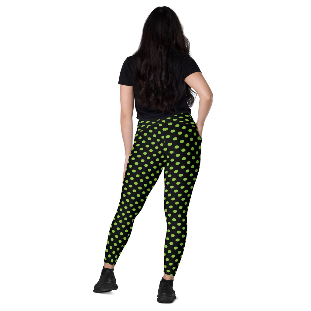 Women’s Green Polka Dot Halloween Yoga Leggings With Pockets – High-Waisted, Soft Compression Active Pants