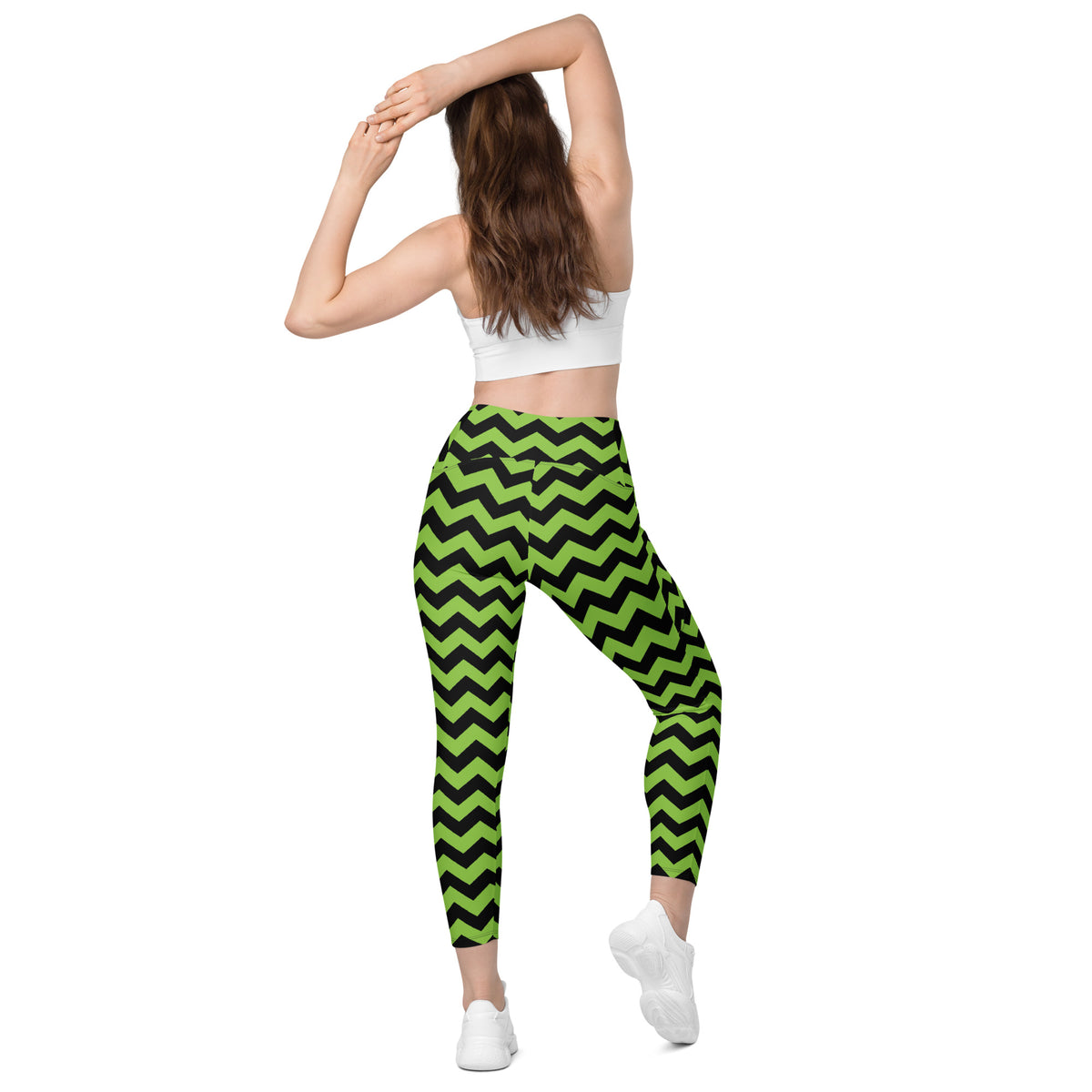 Women’s Green Chevron Halloween Yoga Leggings With Pockets – High-Waisted, Soft Compression Active Pants