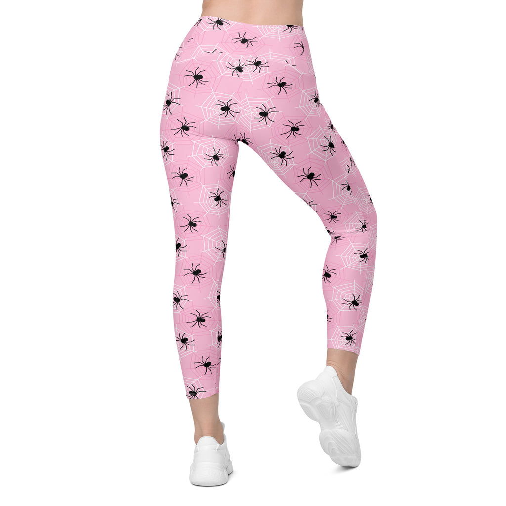 Women’s Pink Spider Web Halloween Yoga Leggings With Pockets – High-Waisted, Soft Compression Active Pants
