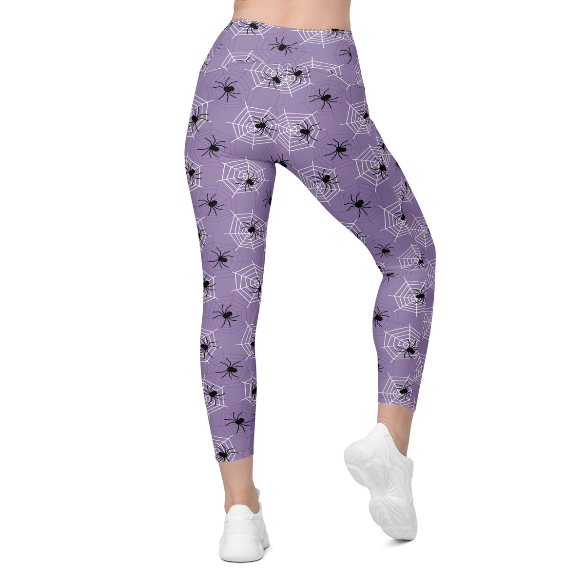 Women’s Dark Purple Spider Web Halloween Yoga Leggings With Pockets – High-Waisted, Soft Compression Active Pants