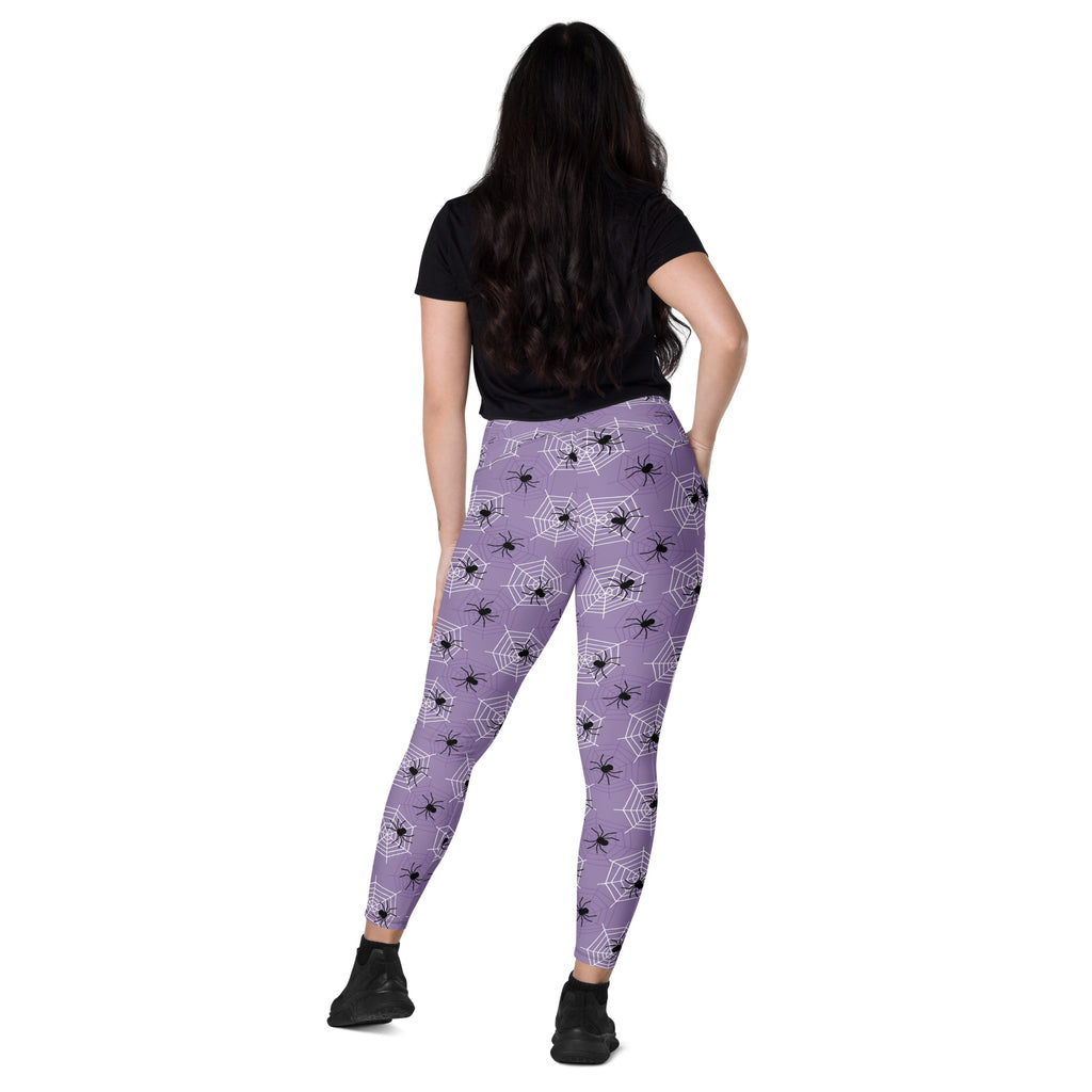 Women’s Dark Purple Spider Web Halloween Yoga Leggings With Pockets – High-Waisted, Soft Compression Active Pants