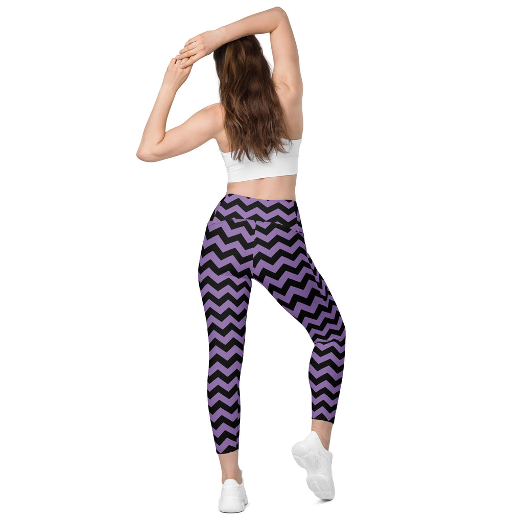 Women’s Dark Purple Chevron Halloween Yoga Leggings With Pockets – High-Waisted, Soft Compression Active Pants