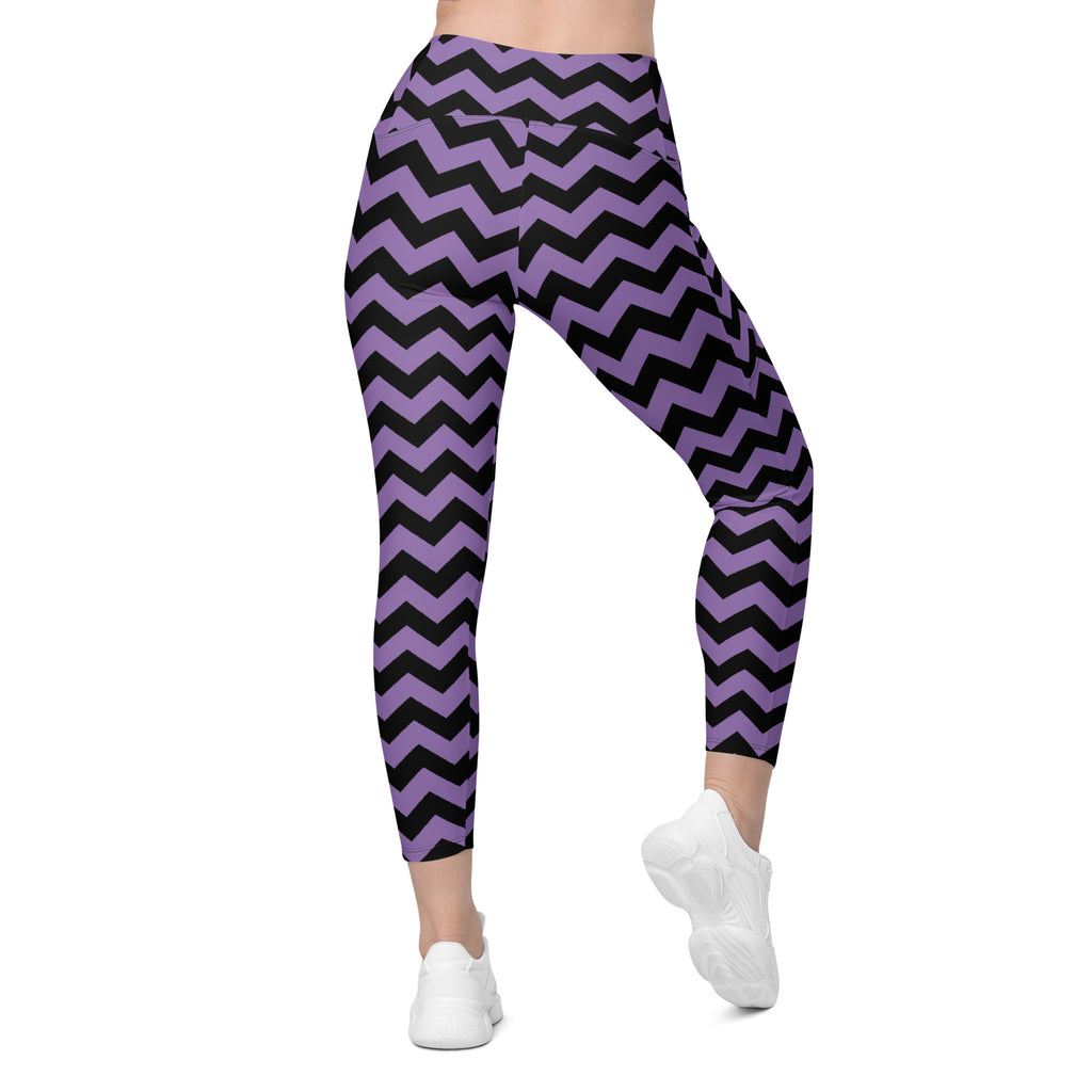 Women’s Dark Purple Chevron Halloween Yoga Leggings With Pockets – High-Waisted, Soft Compression Active Pants