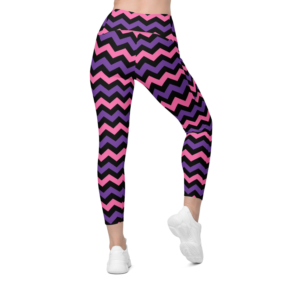 Women’s Pink & Purple Chevron Halloween Yoga Leggings With Pockets – High-Waisted, Soft Compression Active Pants