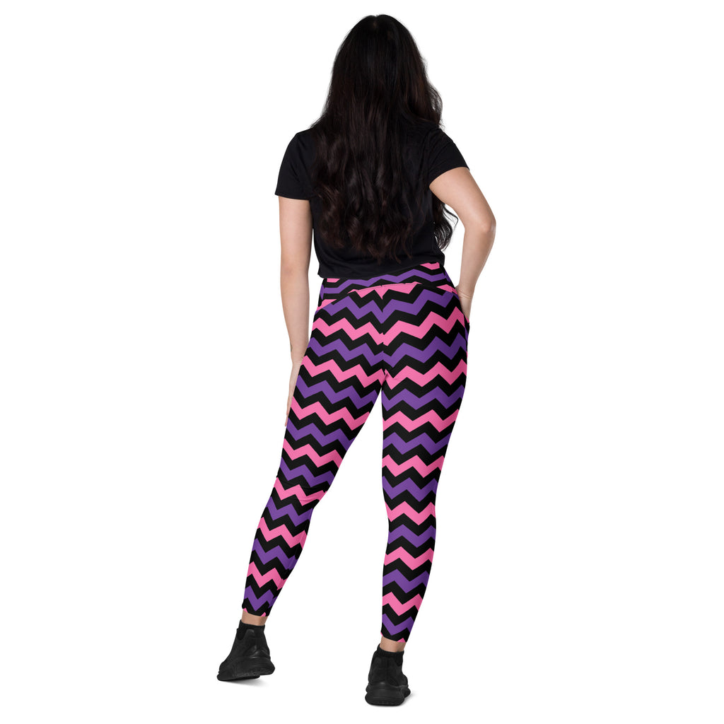 Women’s Pink & Purple Chevron Halloween Yoga Leggings With Pockets – High-Waisted, Soft Compression Active Pants