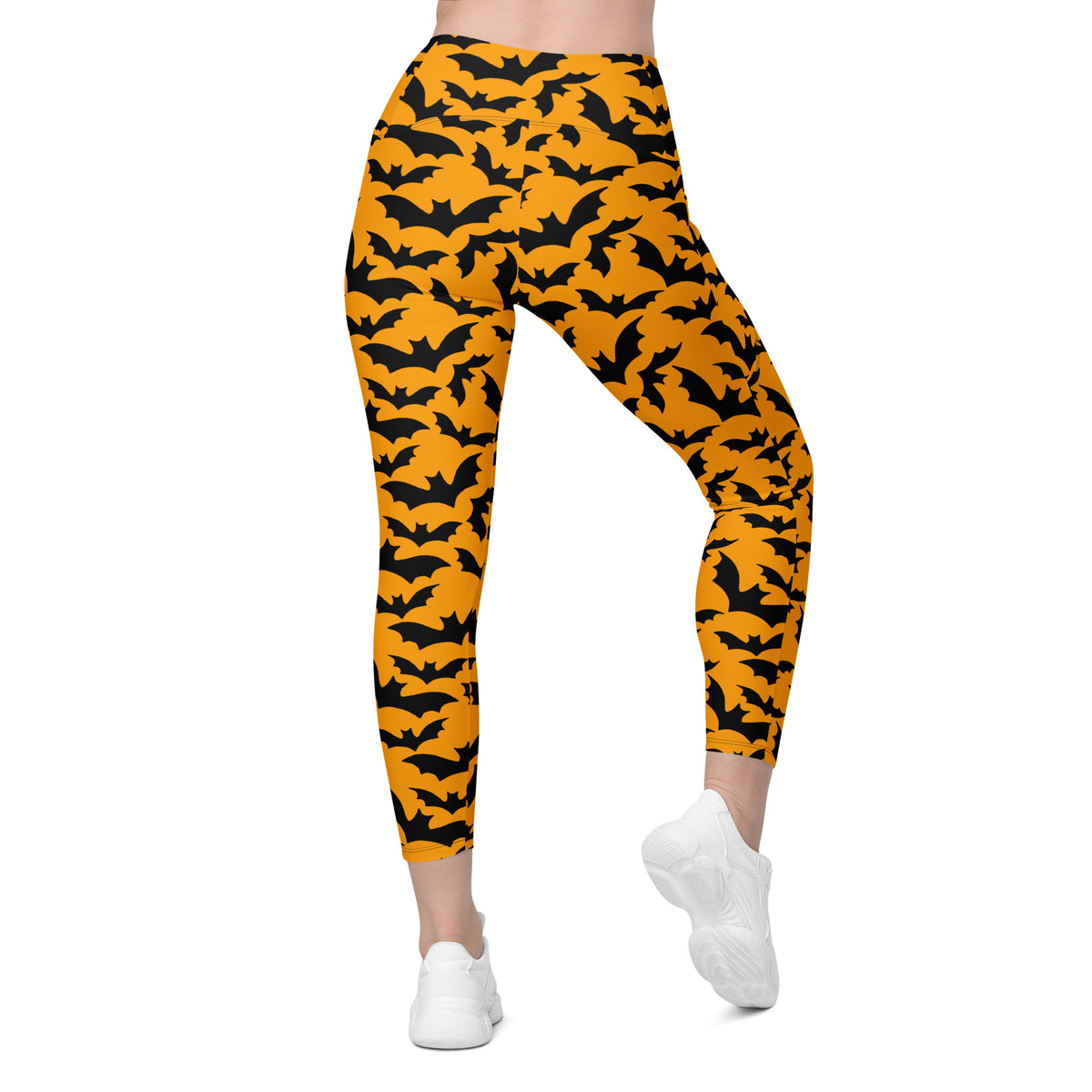 Women’s Halloween Orange Bats Yoga Leggings With Pockets – High-Waisted, Soft Compression Active Pants